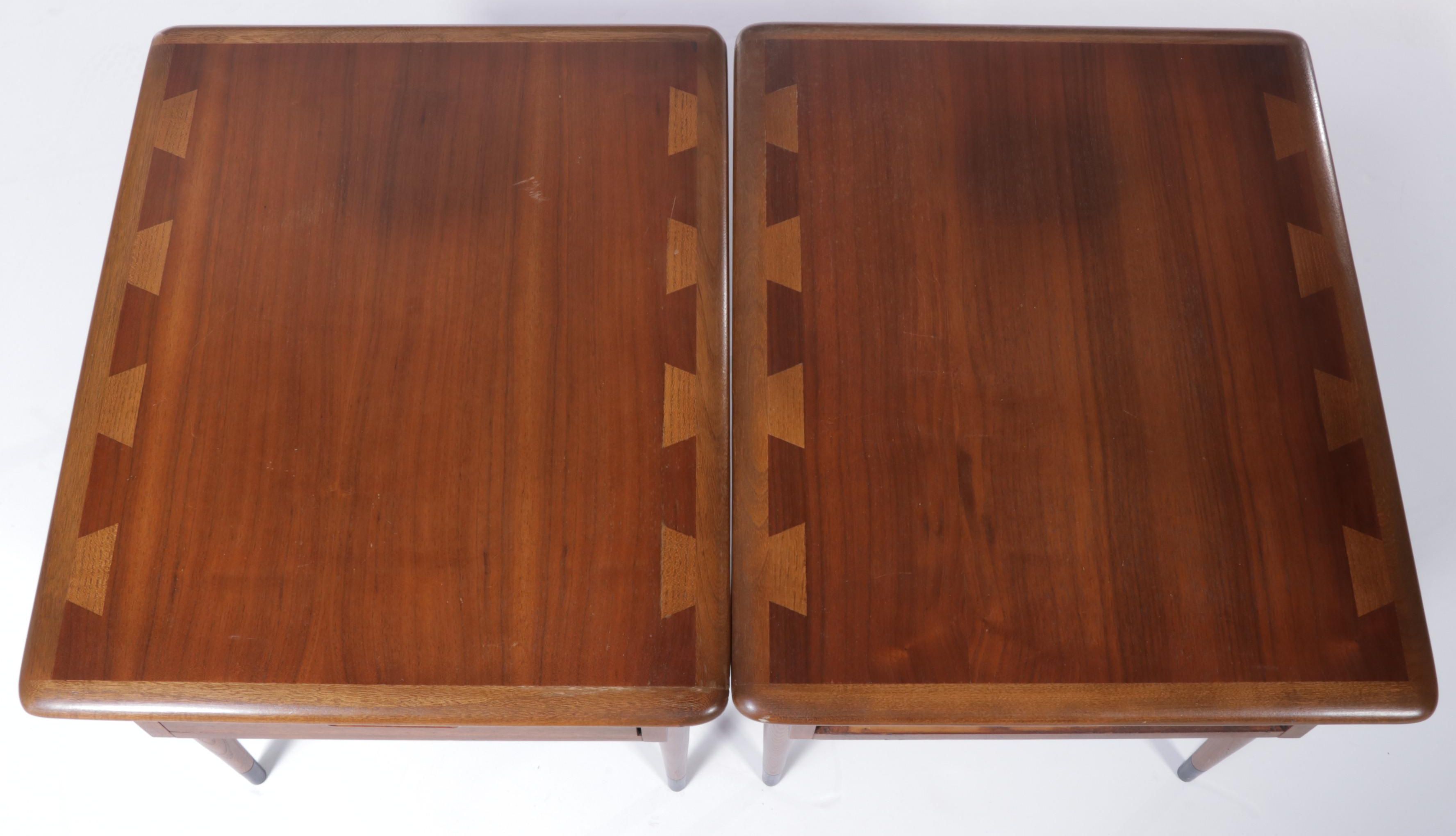 Pair of Andre Bus for Lane "Acclaim" Mid Century Modern Walnut & Ash Side Tables