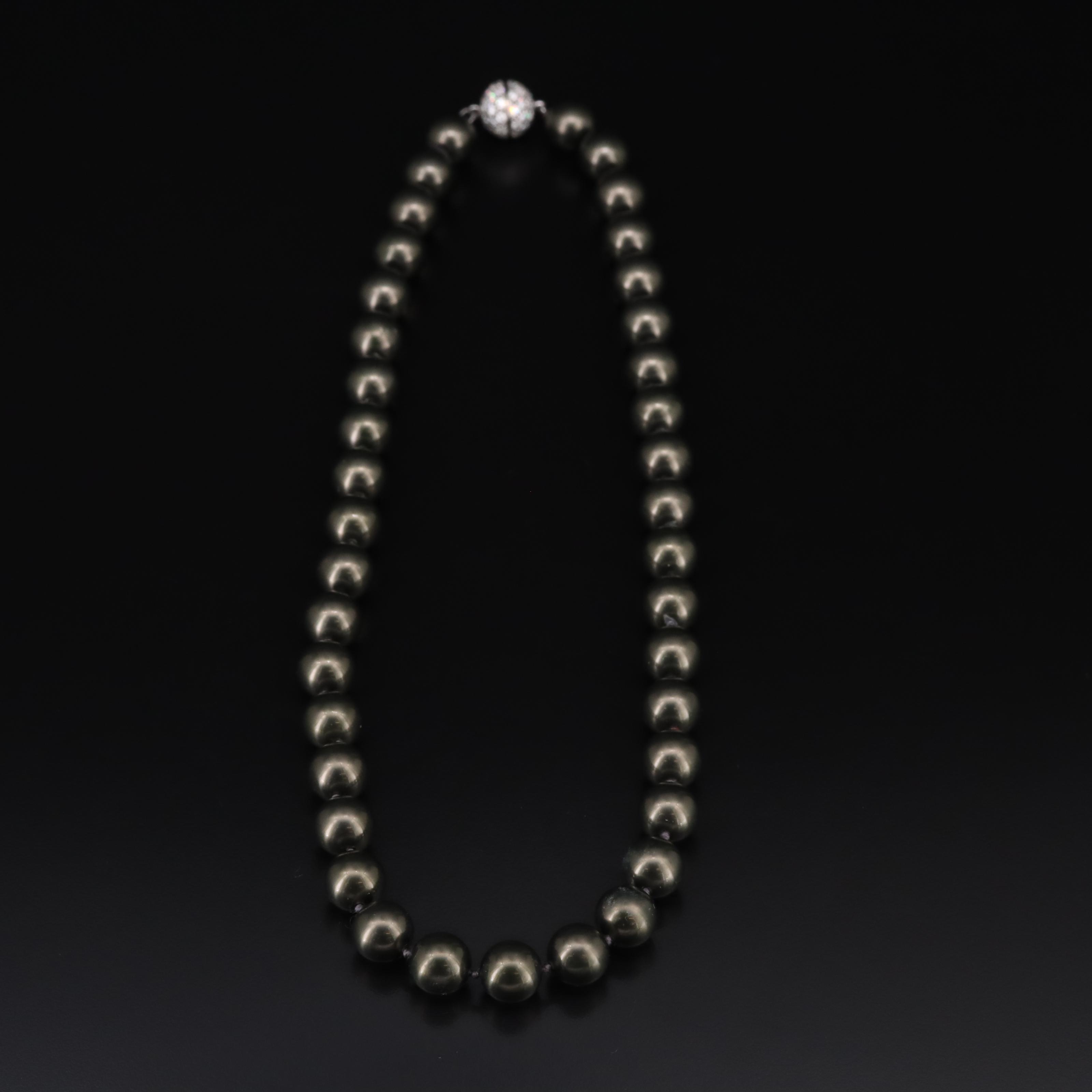 Faux Pearl Necklace with 14K Cubic Zirconia Clasp