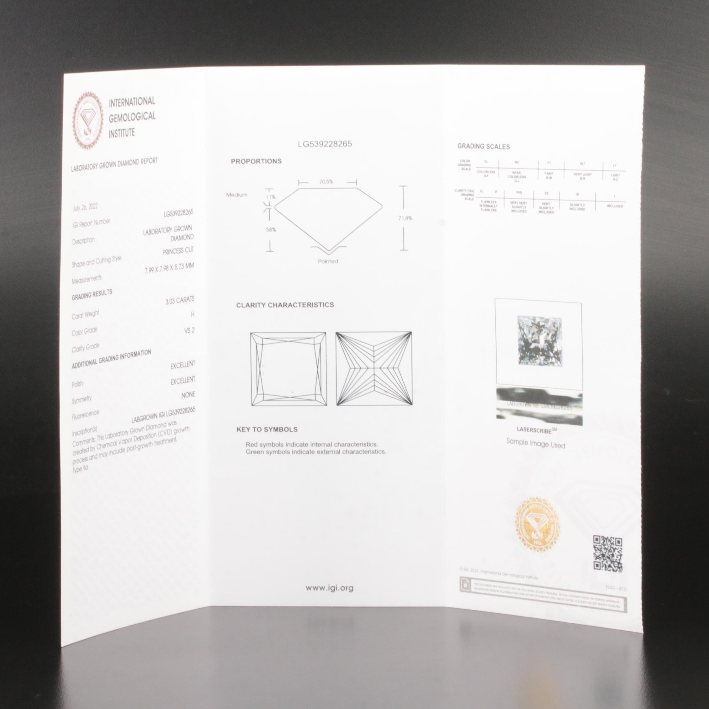 Loose 3.03 CT Lab Grown Diamond with IGI Report