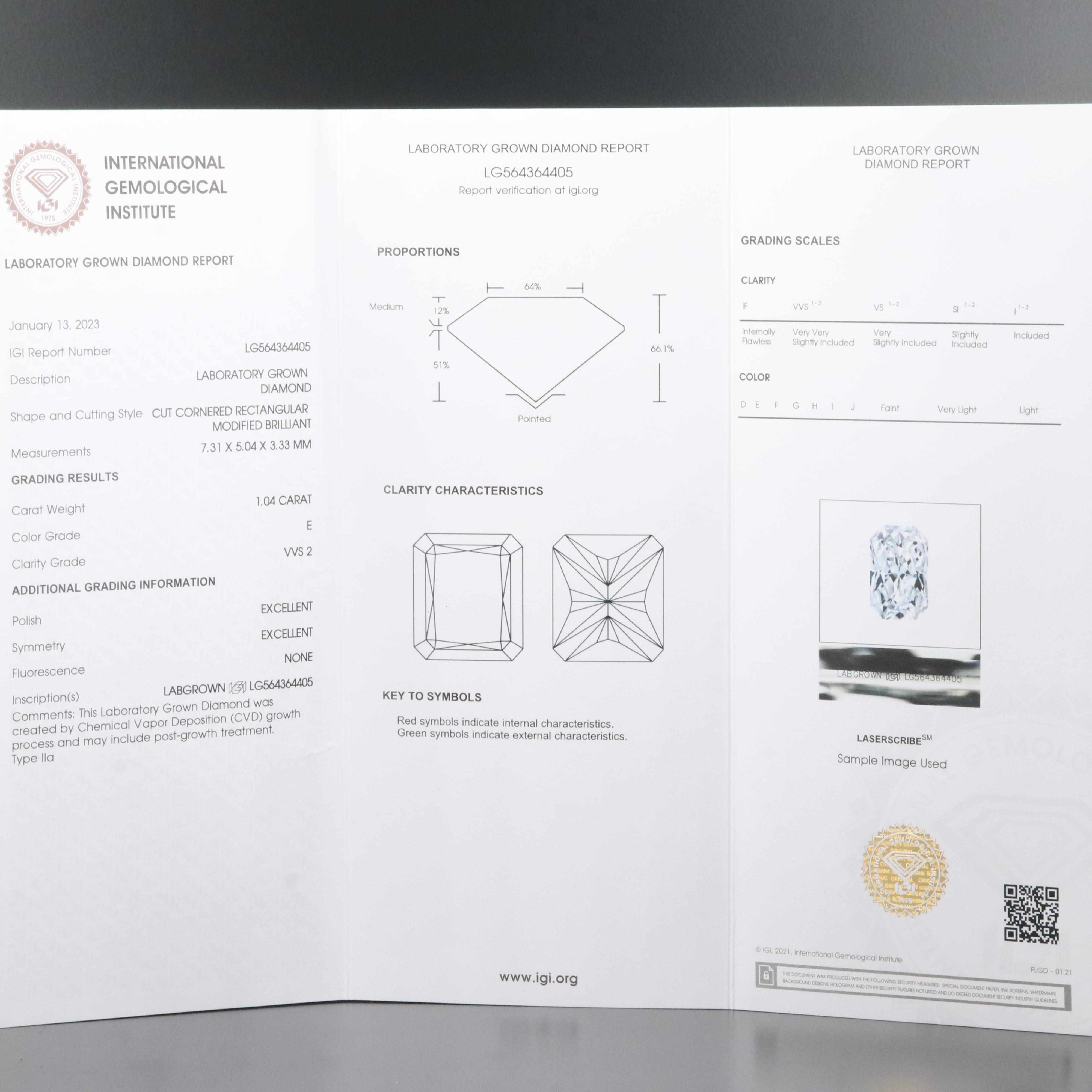 Loose 1.04 CT Lab Grown Diamond with IGI Report
