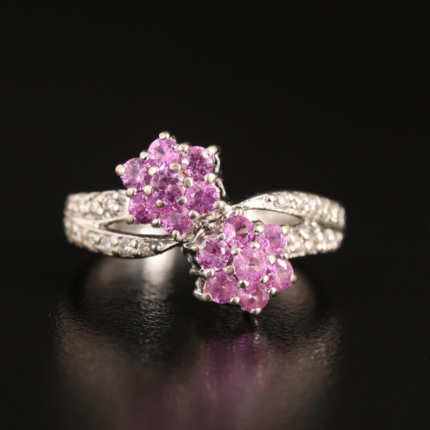 14K Pink Sapphire and Diamond Bypass Ring