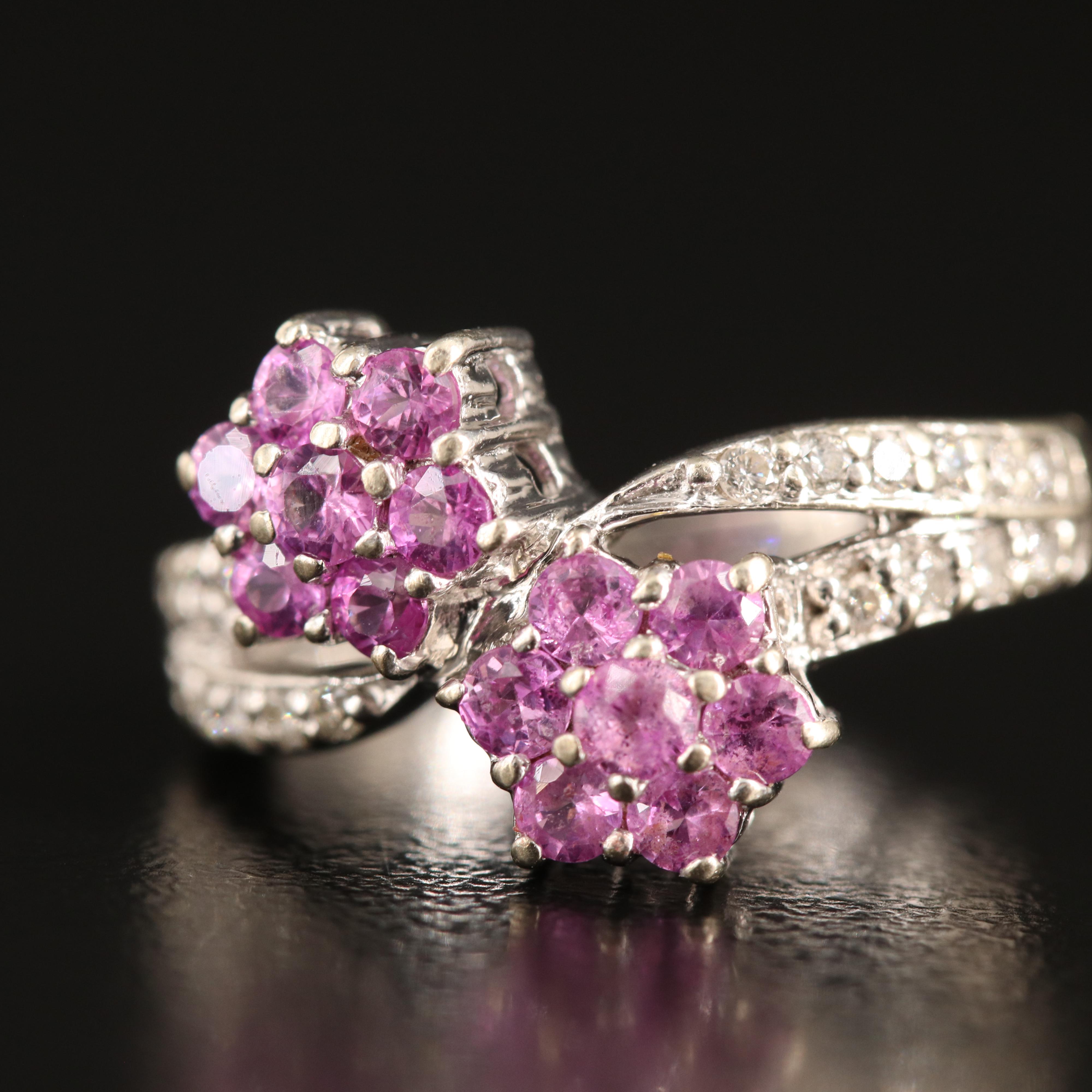 14K Pink Sapphire and Diamond Bypass Ring