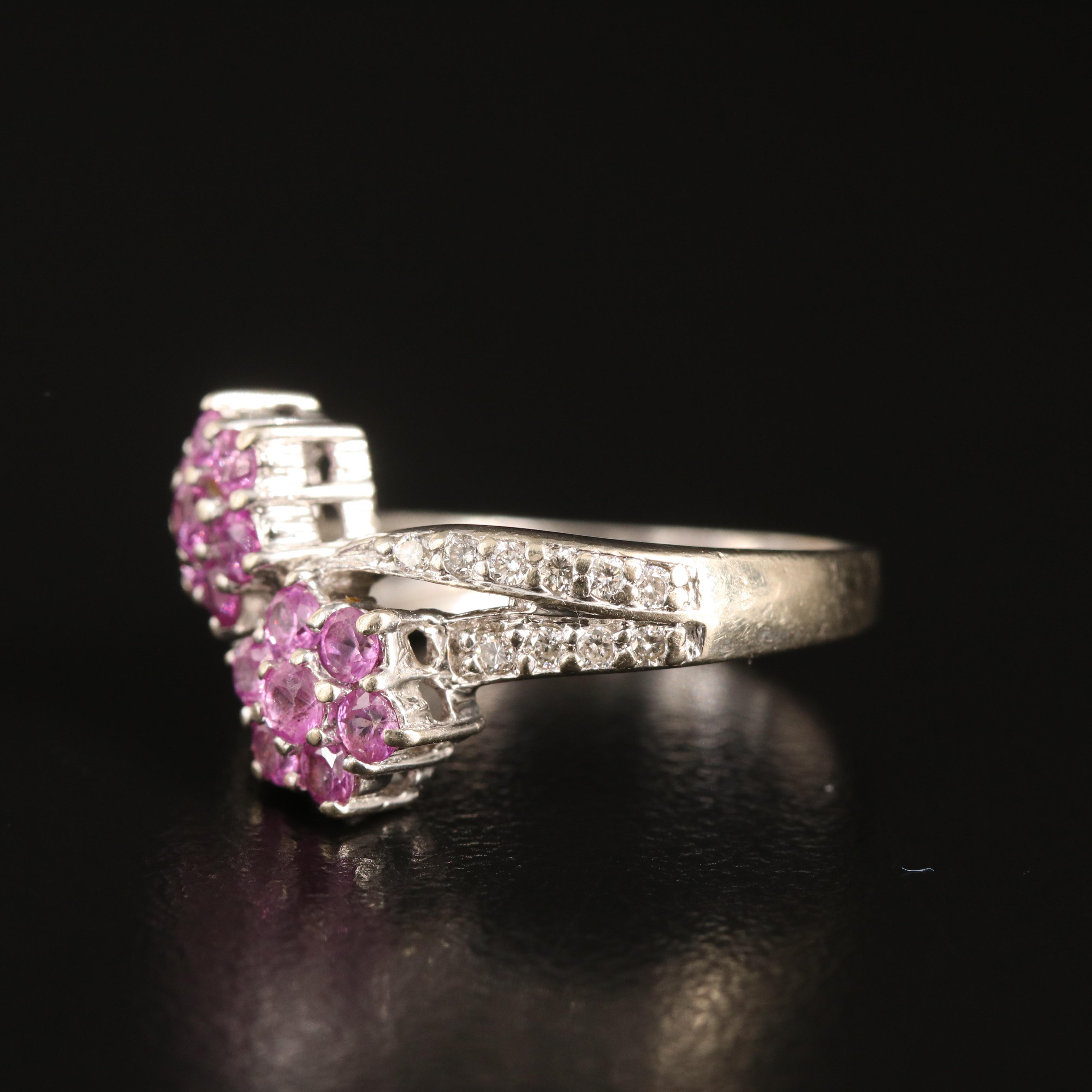 14K Pink Sapphire and Diamond Bypass Ring
