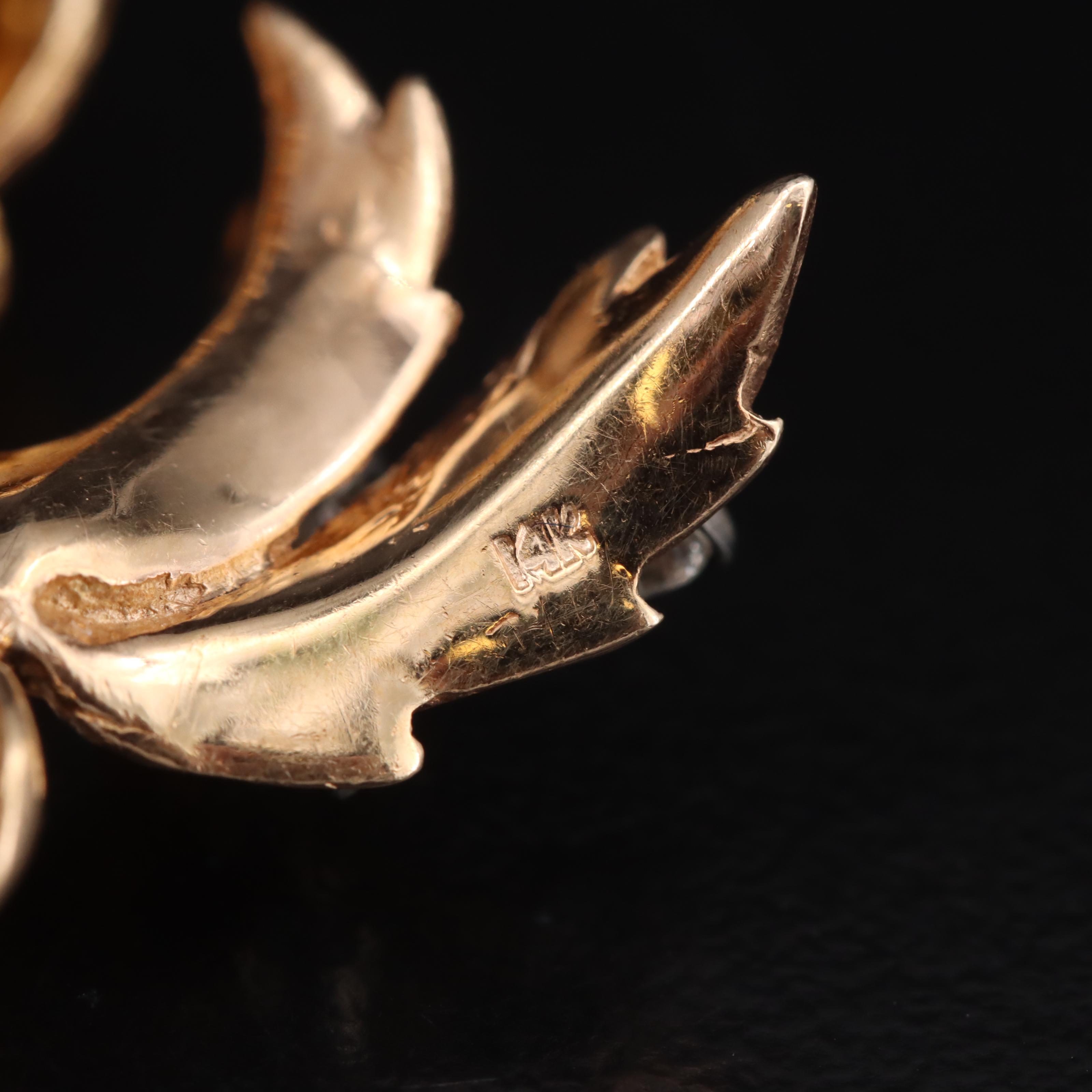 Vintage 14K Turquoise and Diamond Thistle Brooch