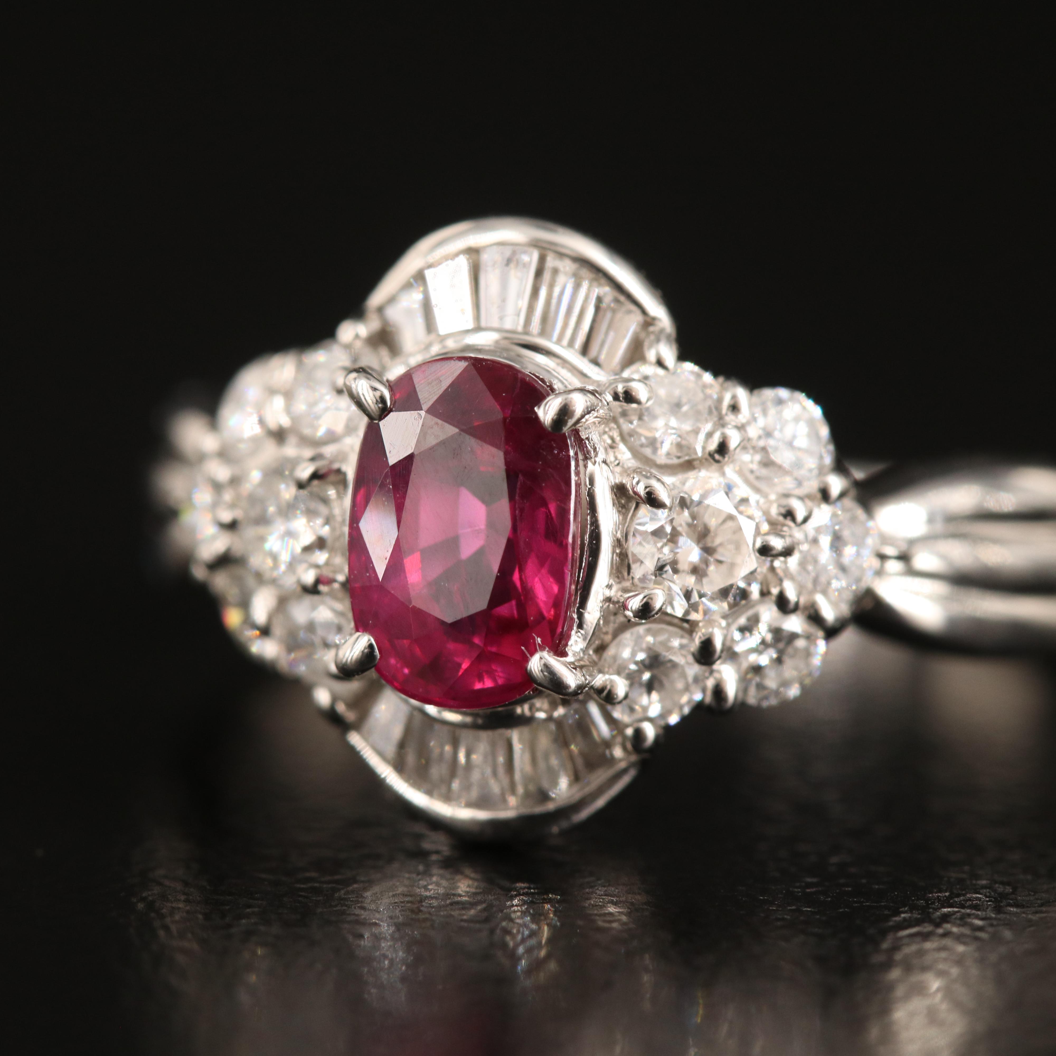 Platinum 1.09 CT Thai Ruby and Diamond Ring with GIA Report