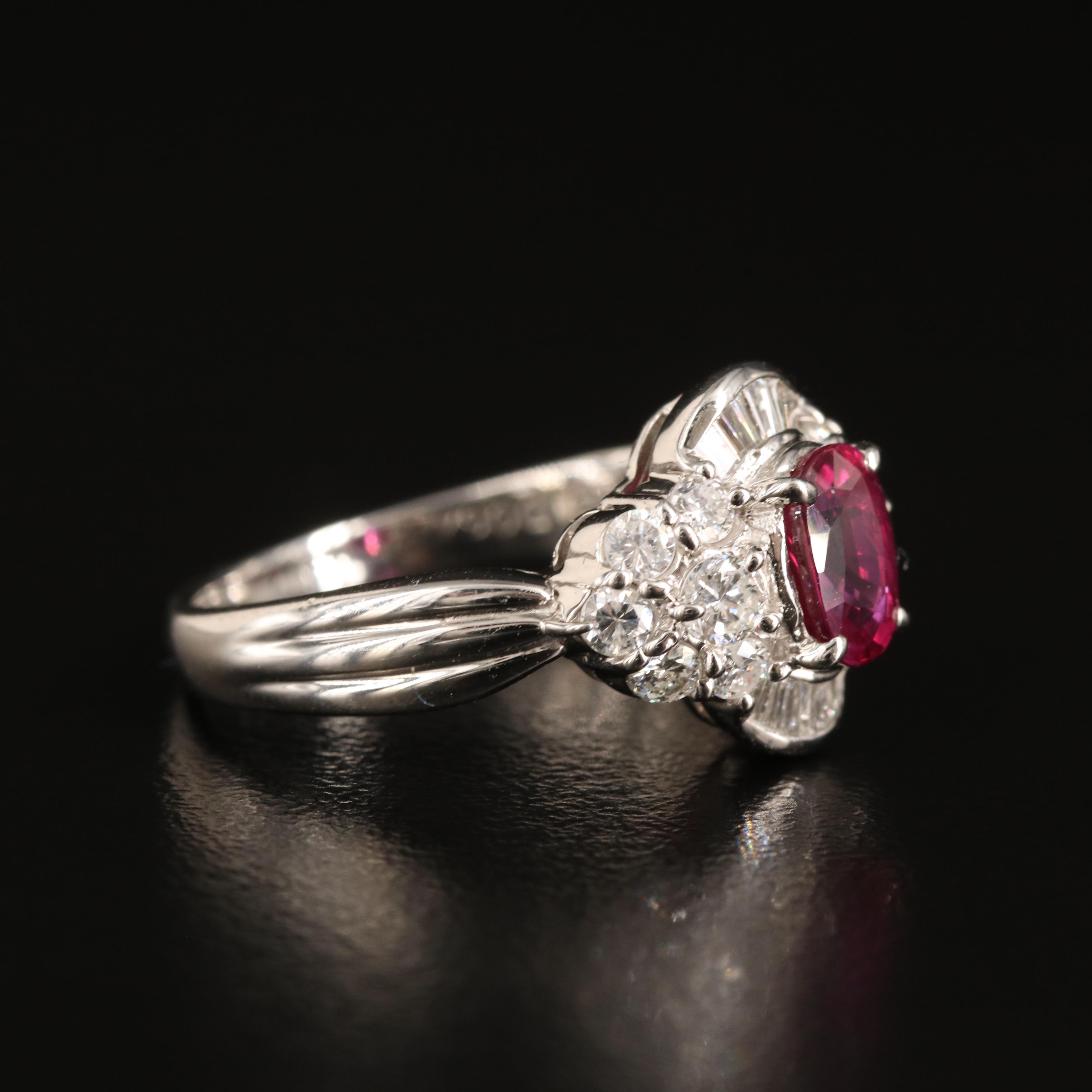 Platinum 1.09 CT Thai Ruby and Diamond Ring with GIA Report