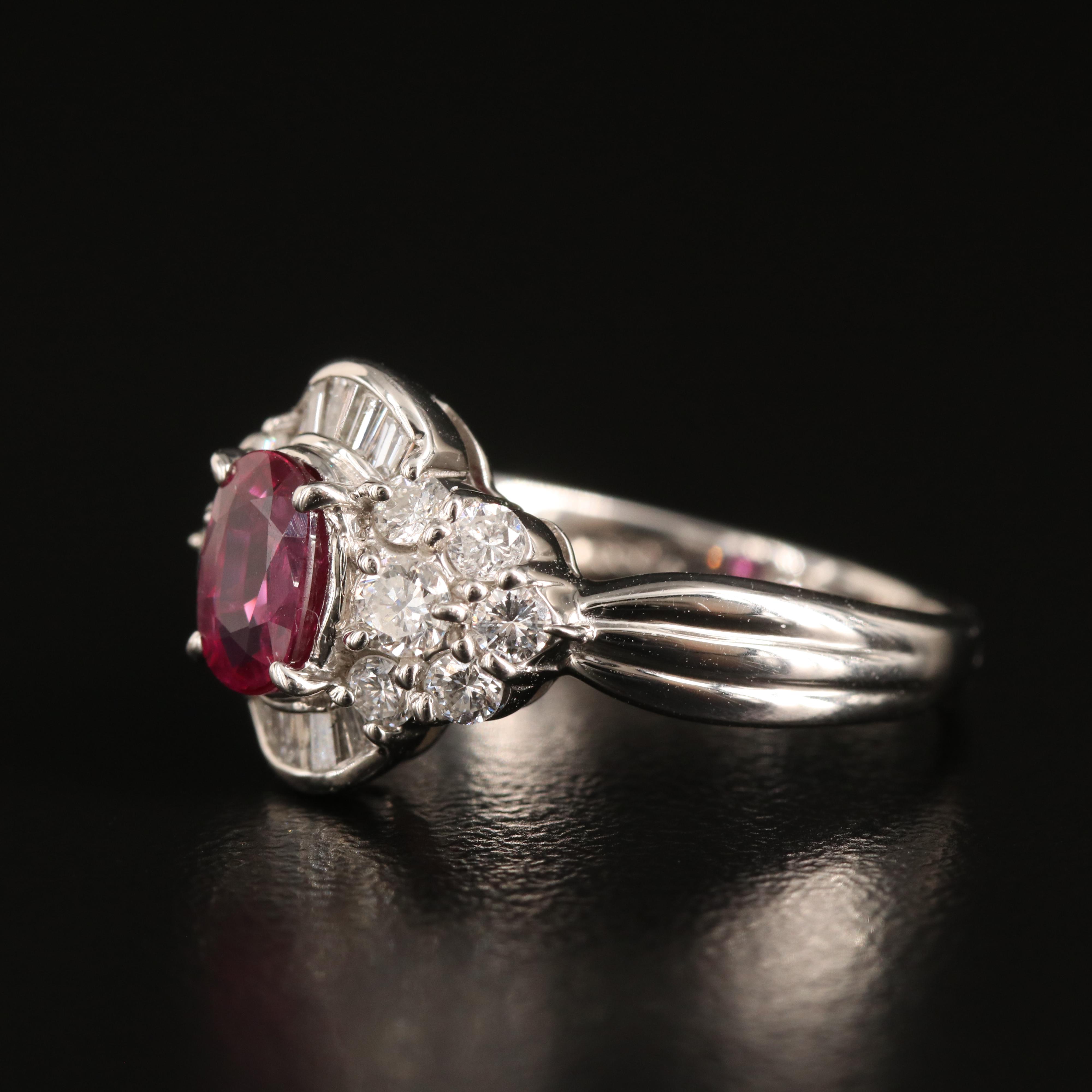Platinum 1.09 CT Thai Ruby and Diamond Ring with GIA Report