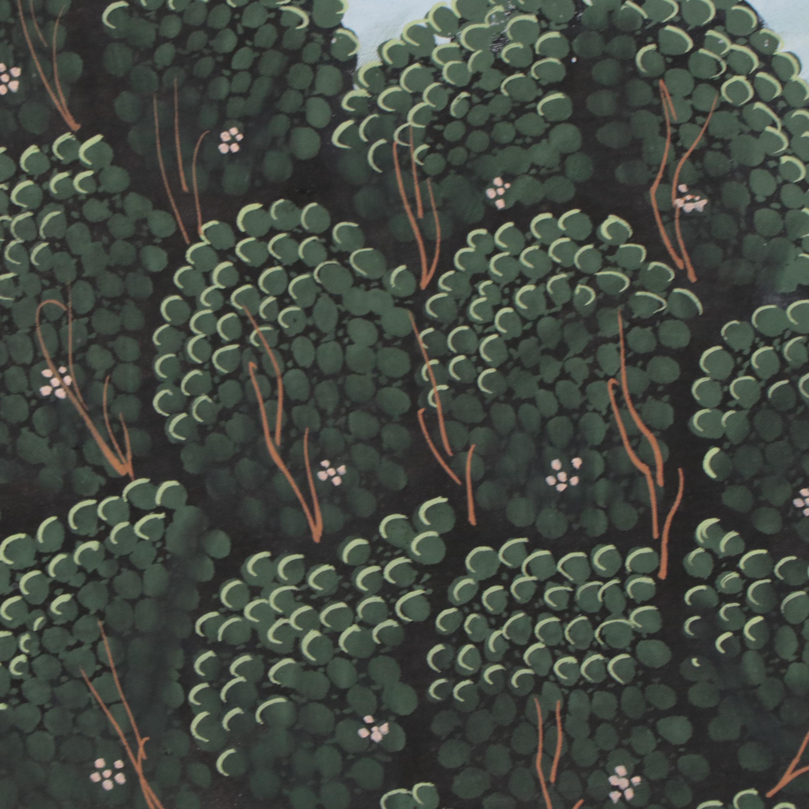 Indian Rajput Gouache Painting of Krishna and Radha