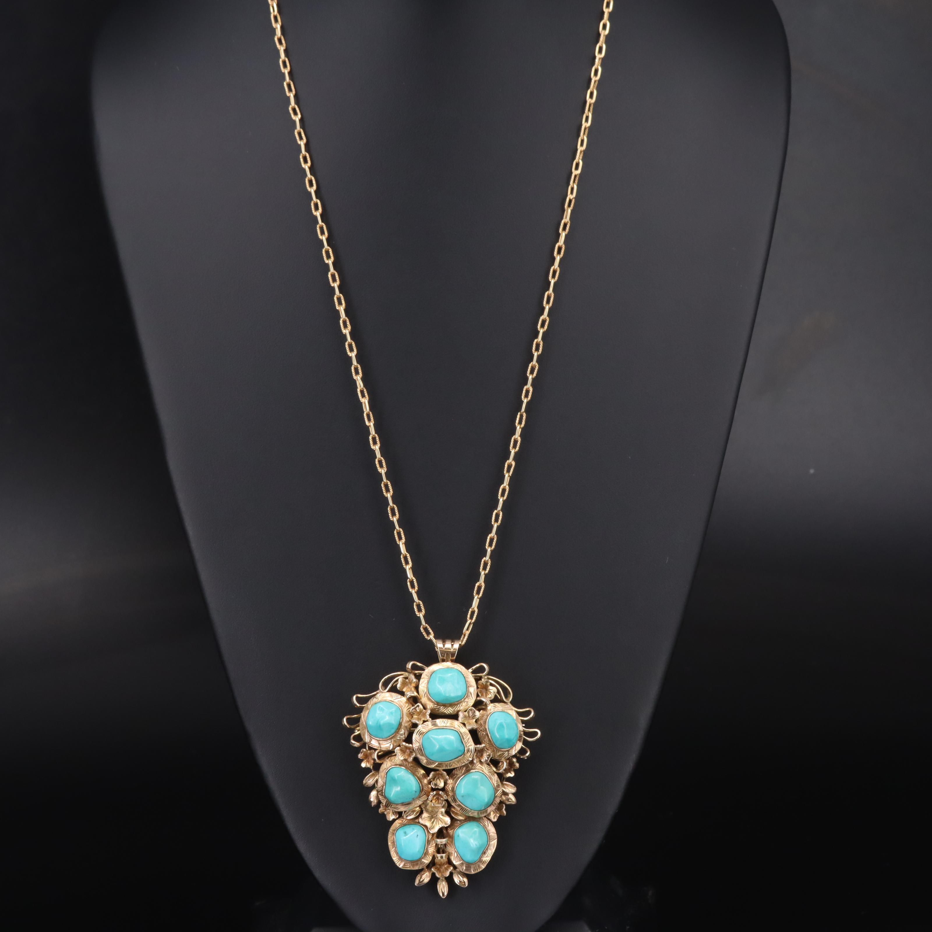 Alessi Domenico 14K Turquoise Converter Brooch on 18K Cable Necklace