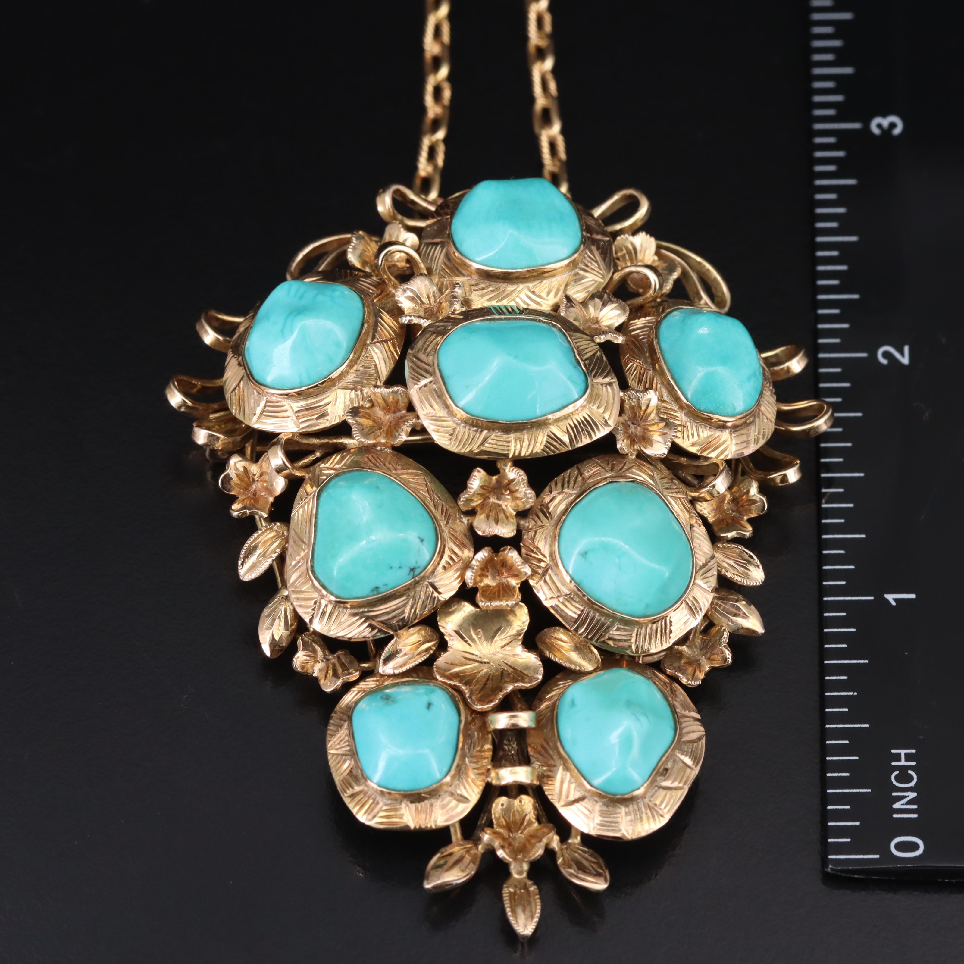 Alessi Domenico 14K Turquoise Converter Brooch on 18K Cable Necklace