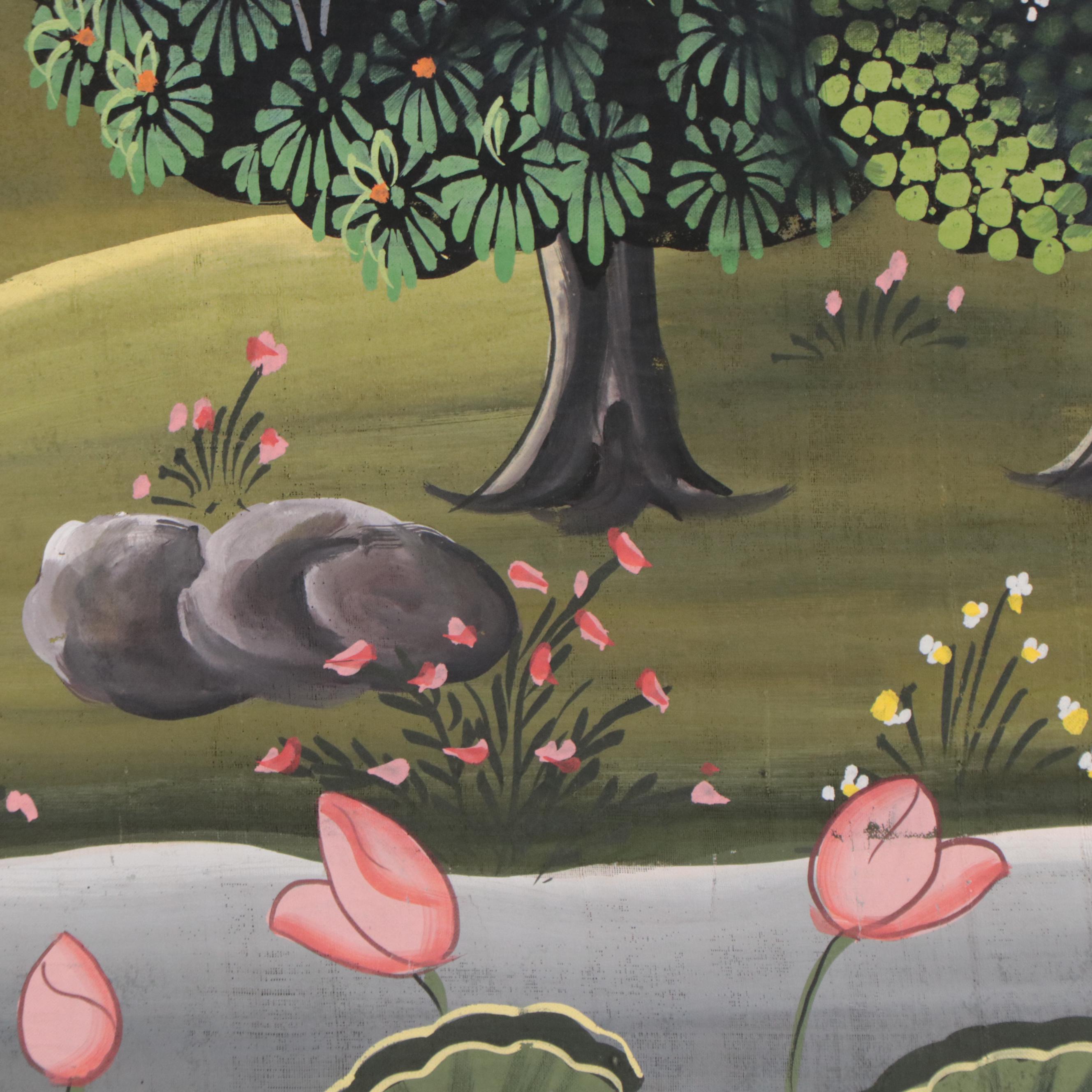 Indian Rajput Gouache Painting of Krishna and Radha