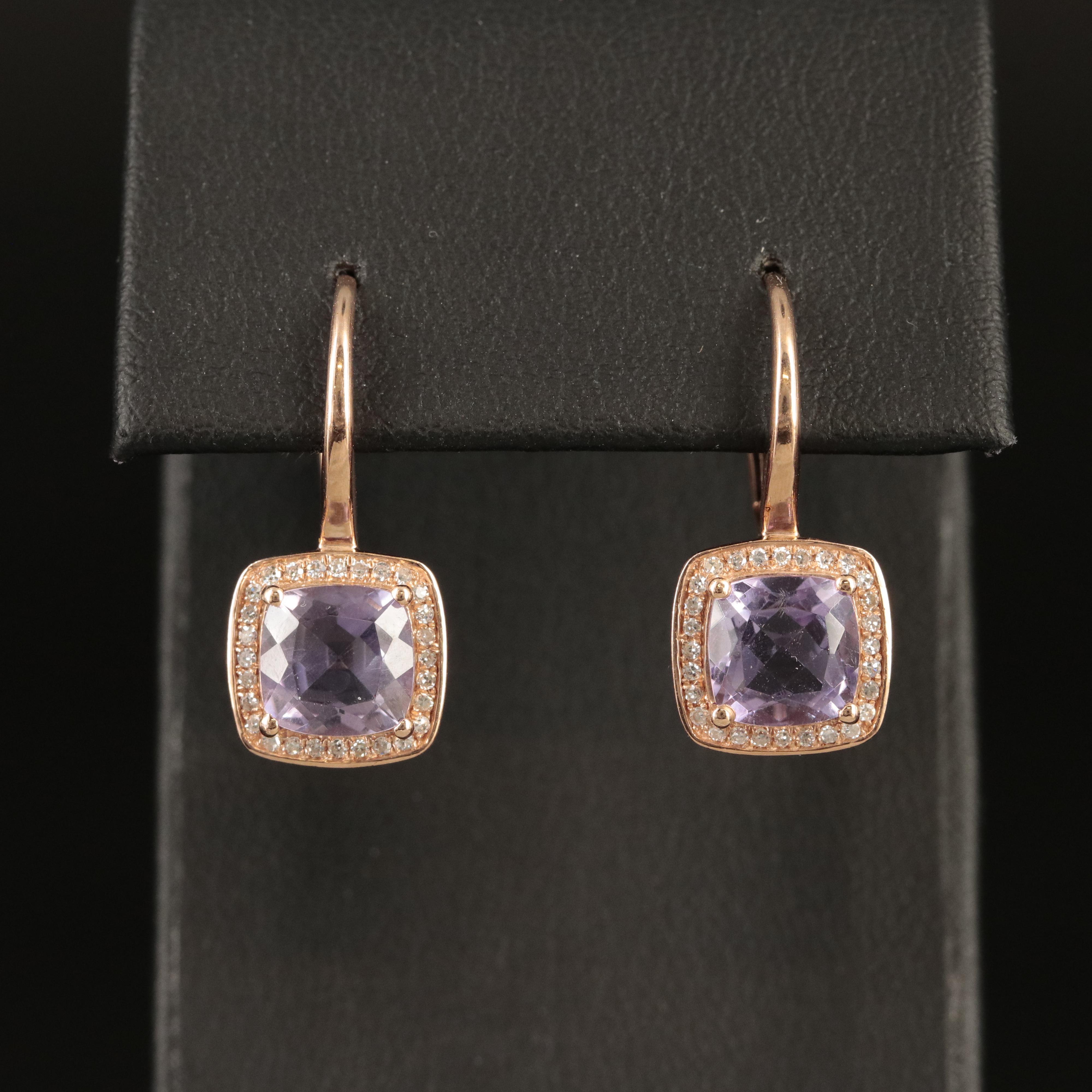 14K Rose Gold Amethyst and Diamond Earrings