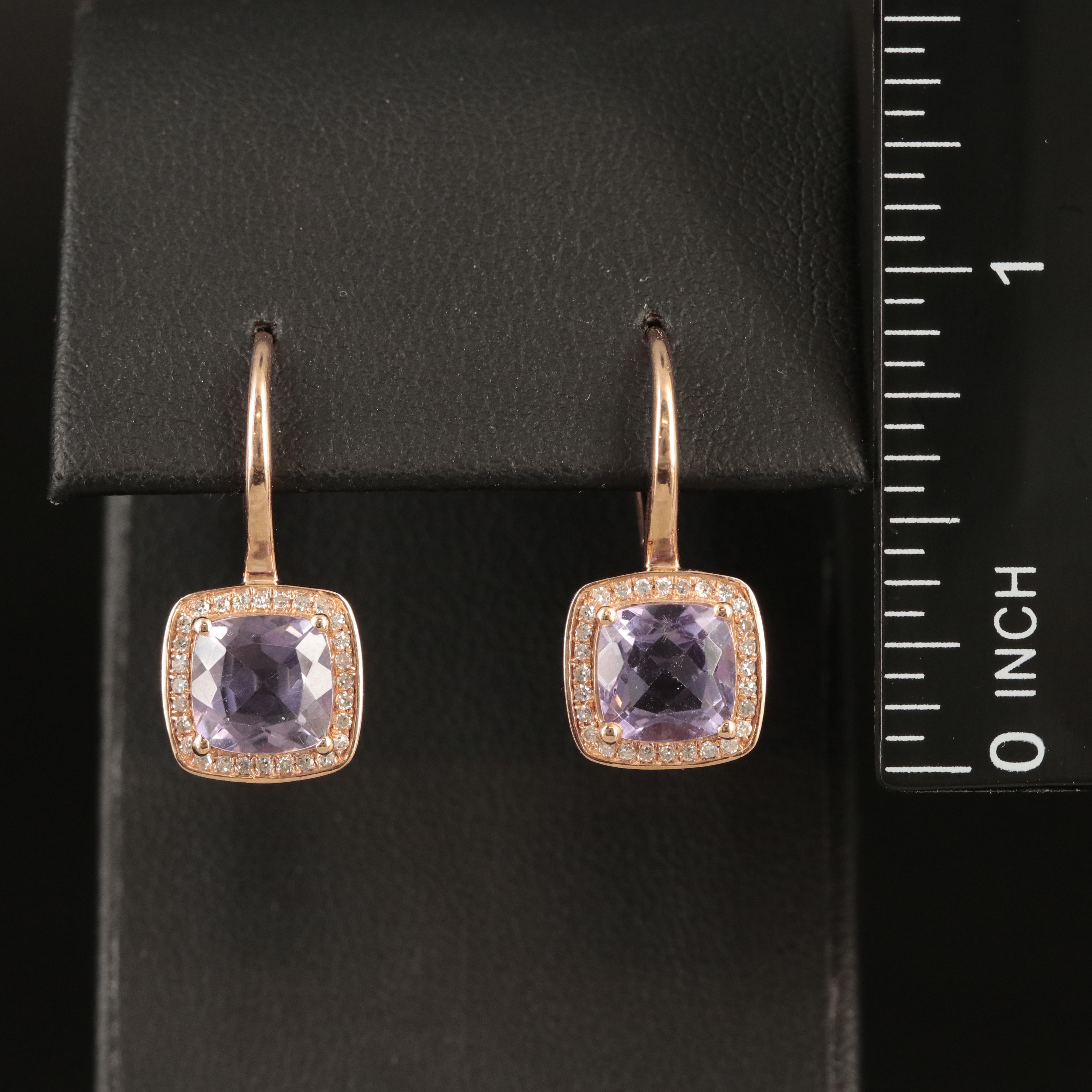 14K Rose Gold Amethyst and Diamond Earrings