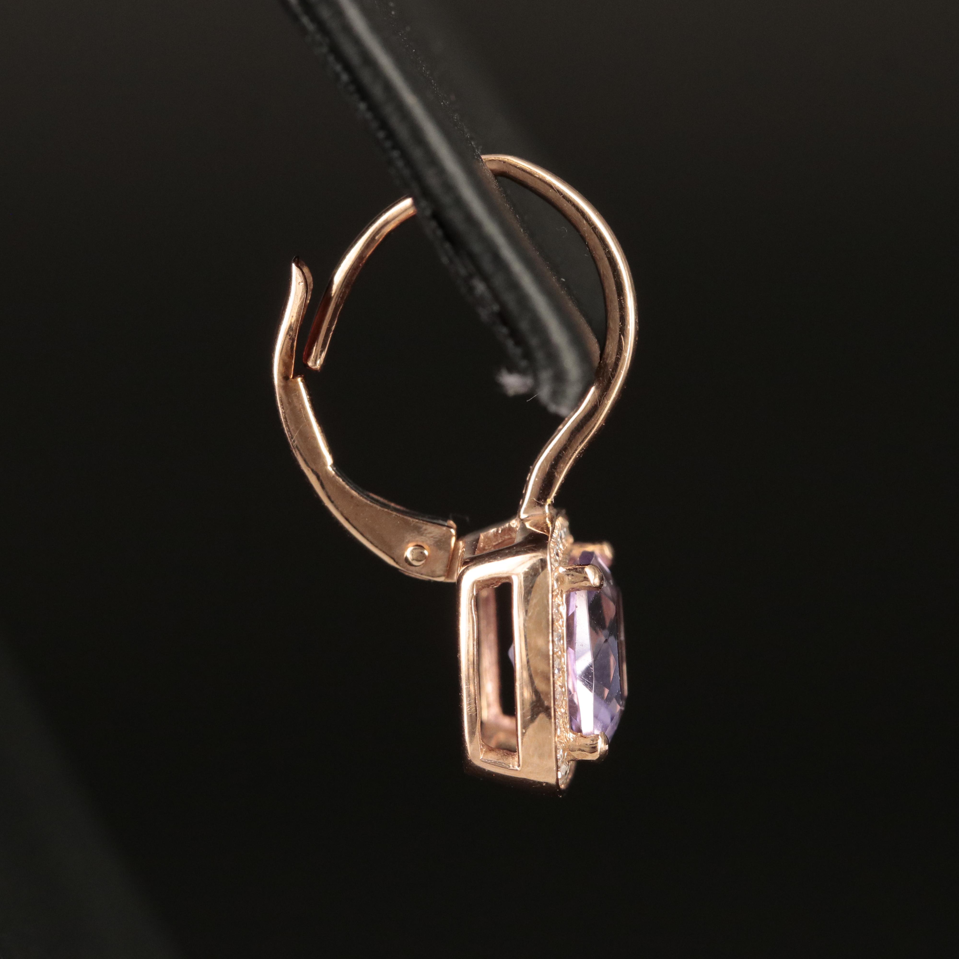 14K Rose Gold Amethyst and Diamond Earrings