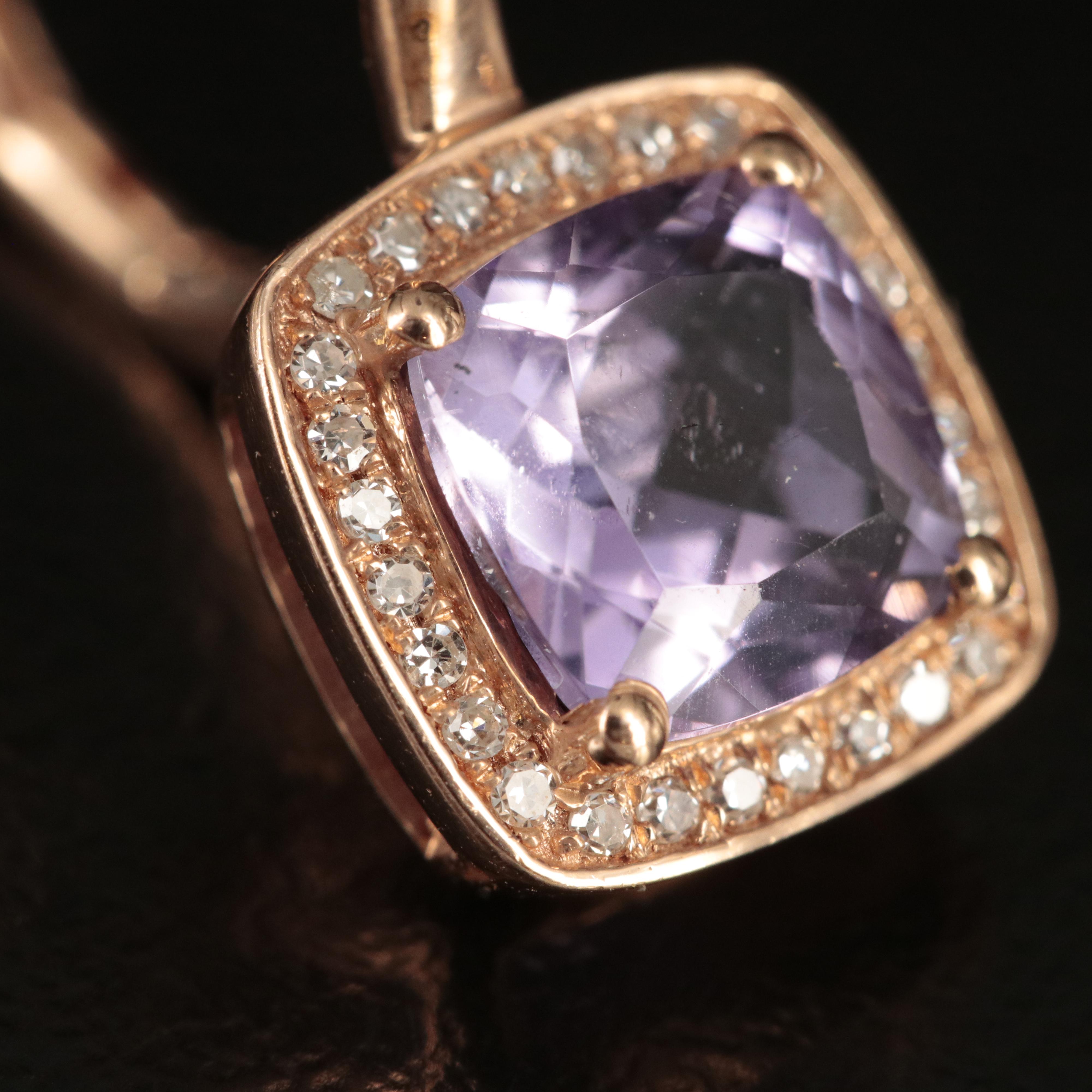 14K Rose Gold Amethyst and Diamond Earrings