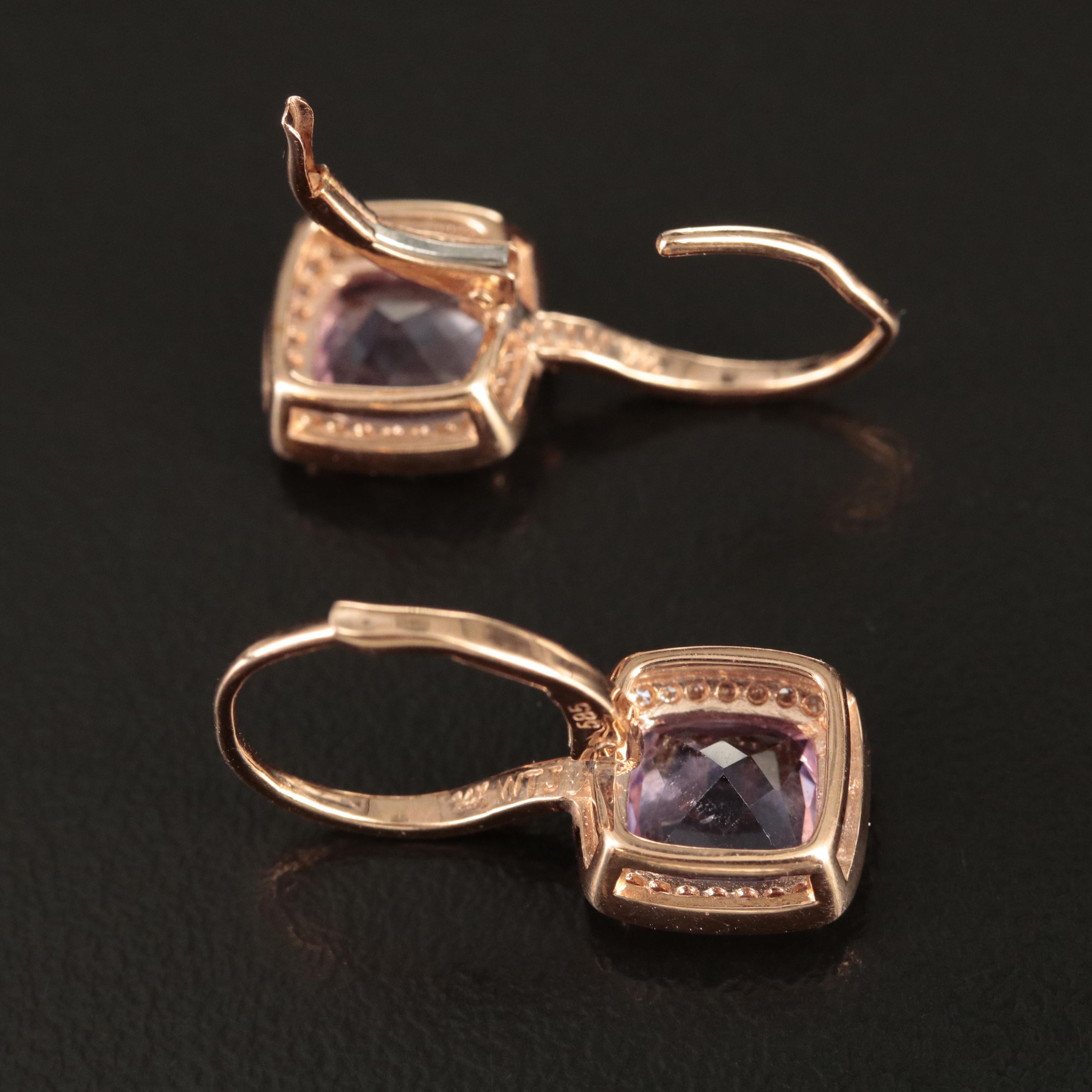 14K Rose Gold Amethyst and Diamond Earrings