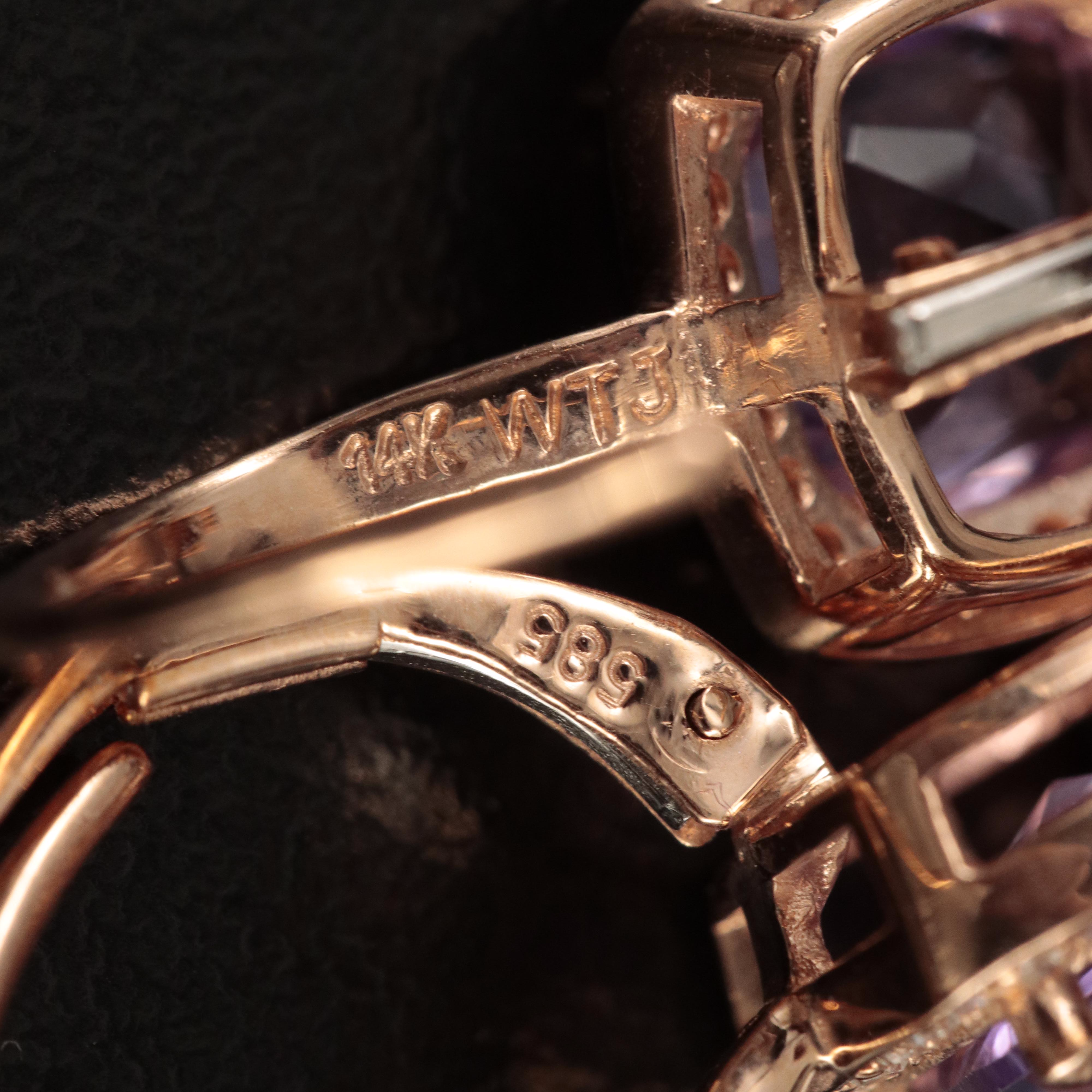 14K Rose Gold Amethyst and Diamond Earrings