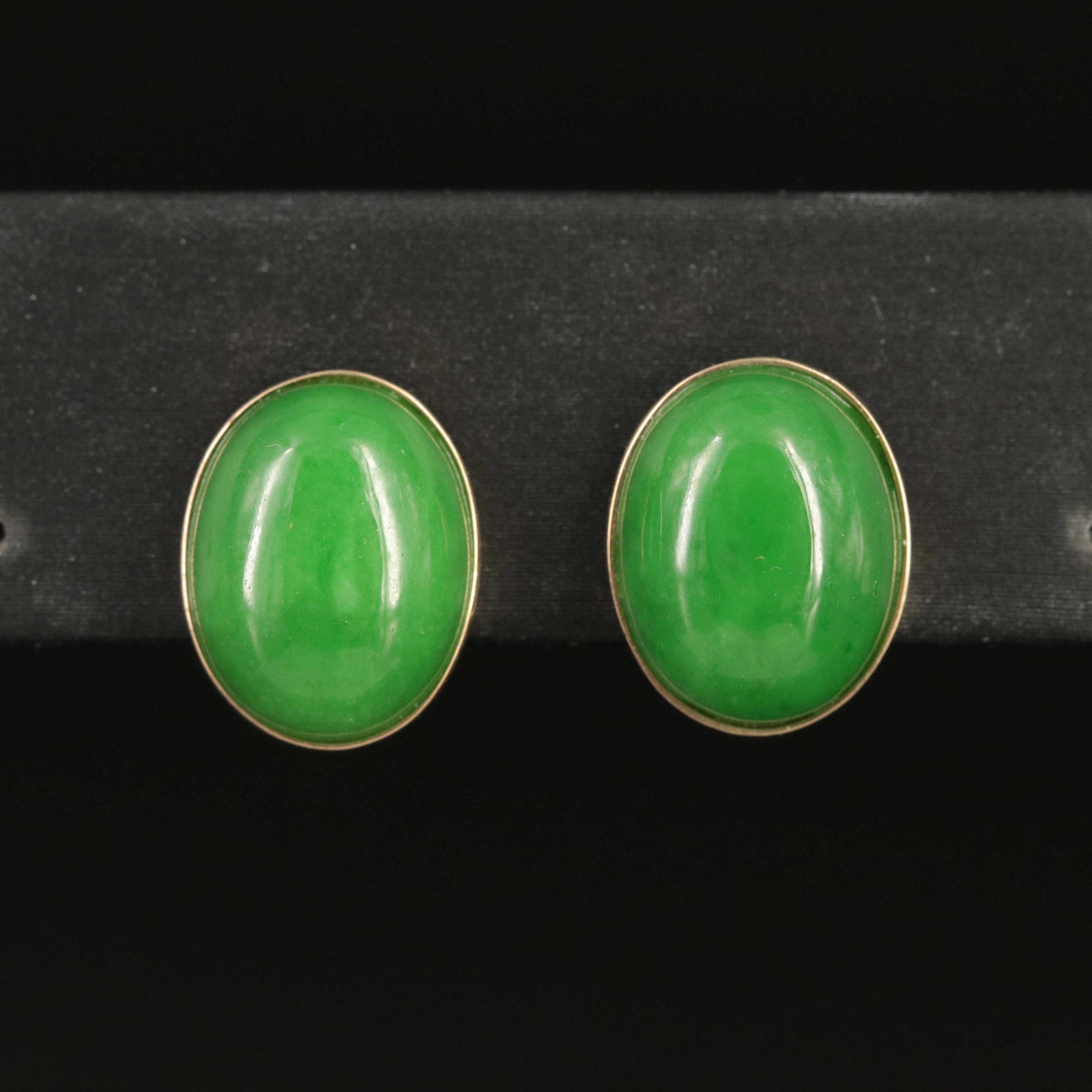 14K Jadeite Cabochon Earrings