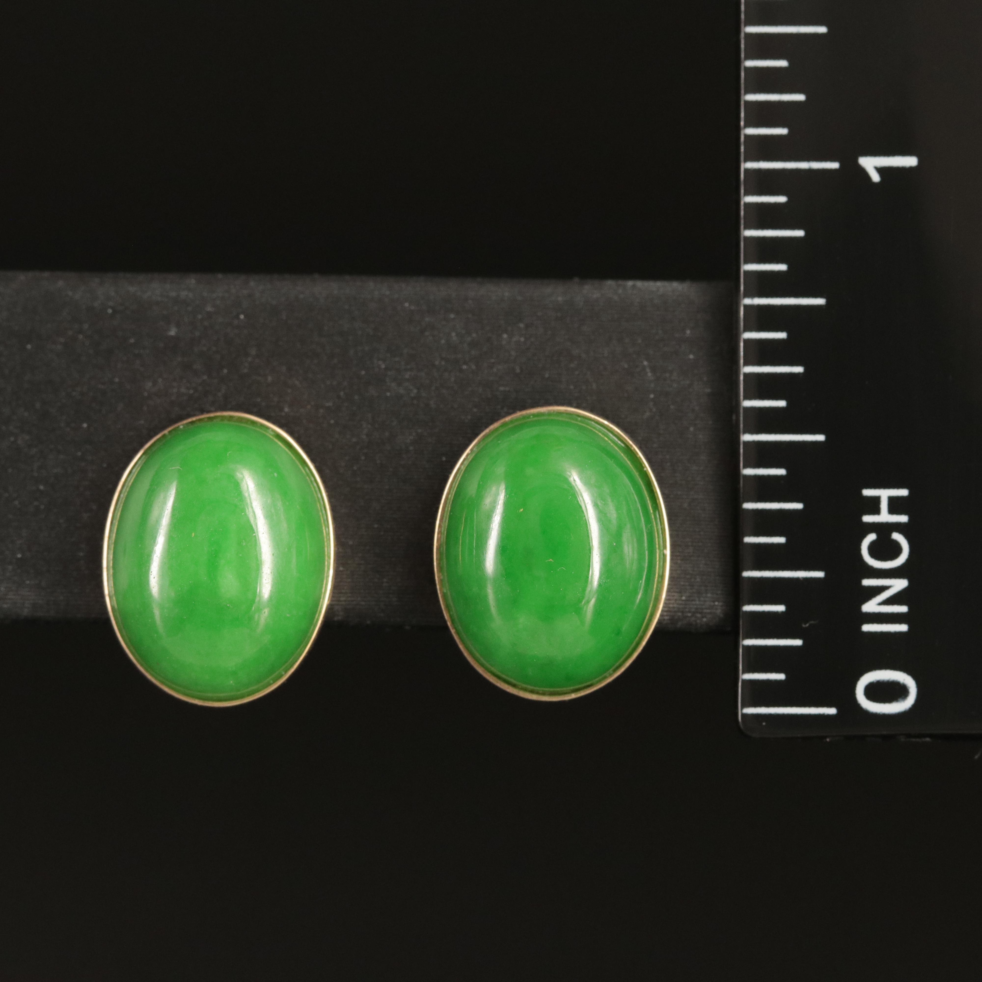 14K Jadeite Cabochon Earrings