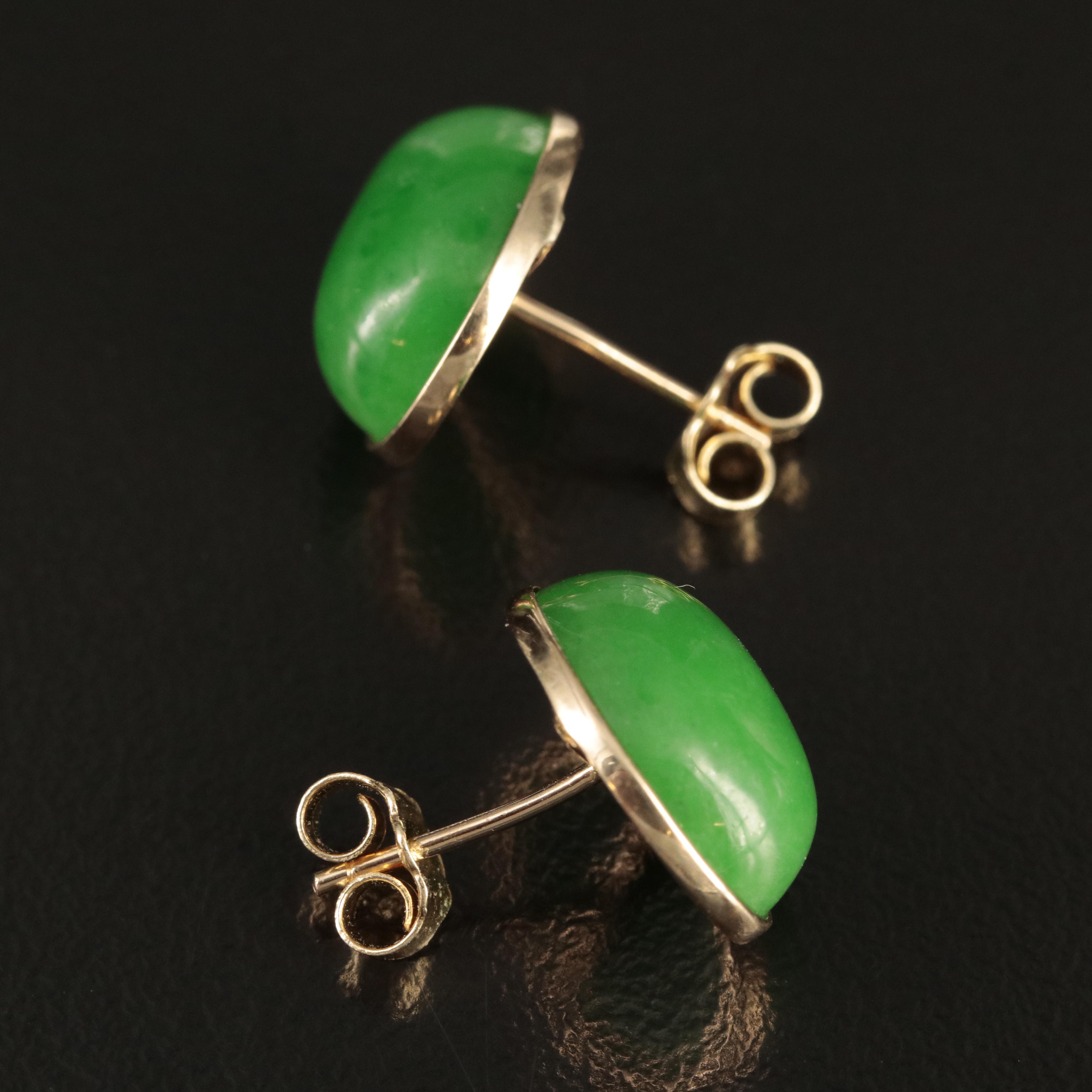 14K Jadeite Cabochon Earrings