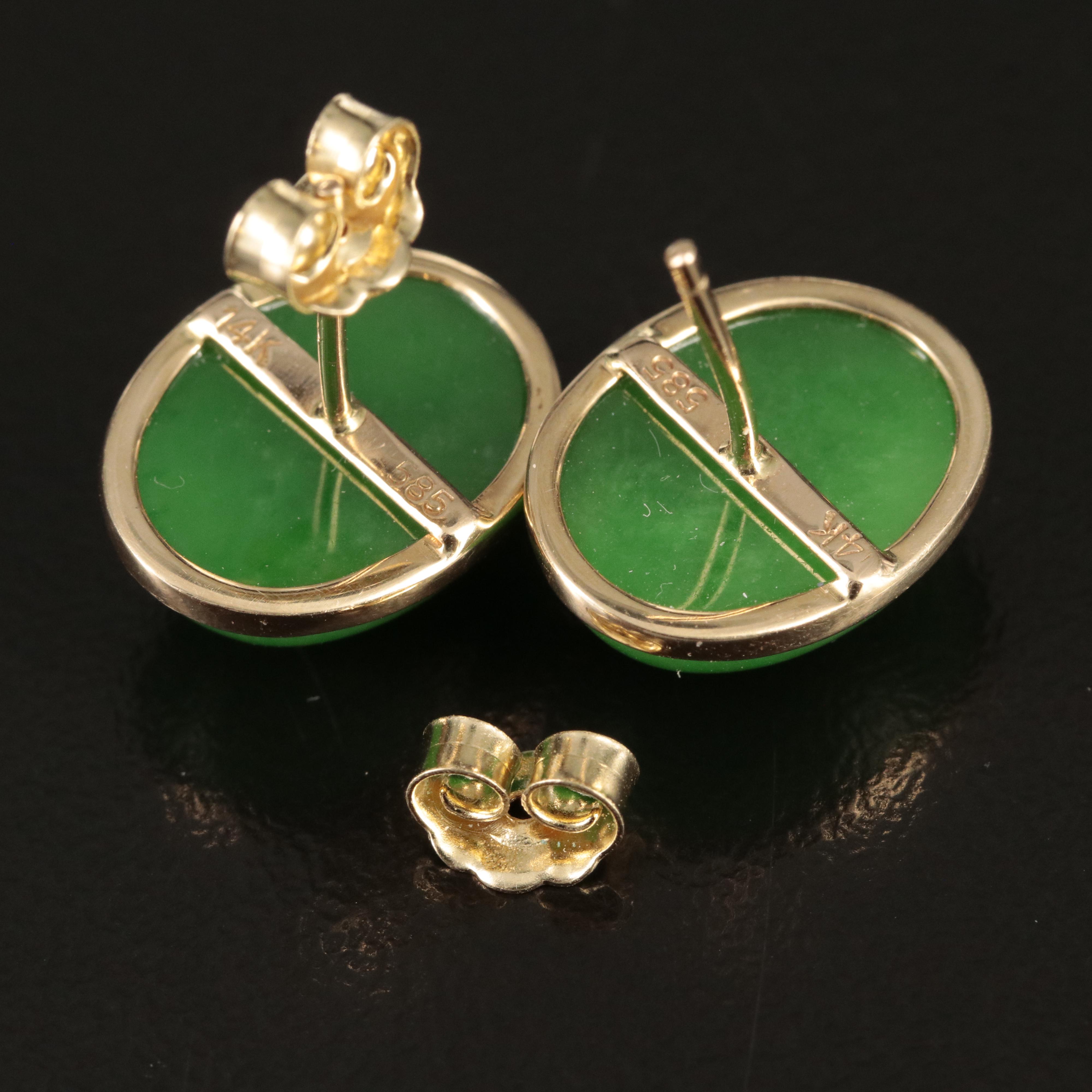 14K Jadeite Cabochon Earrings