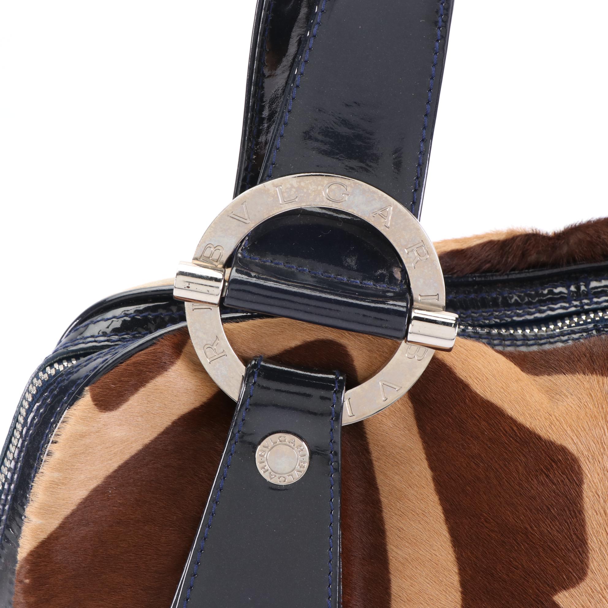 BVLGARI Shoulder Bag in Giraffe Print Calf Hair with Patent Leather Trim