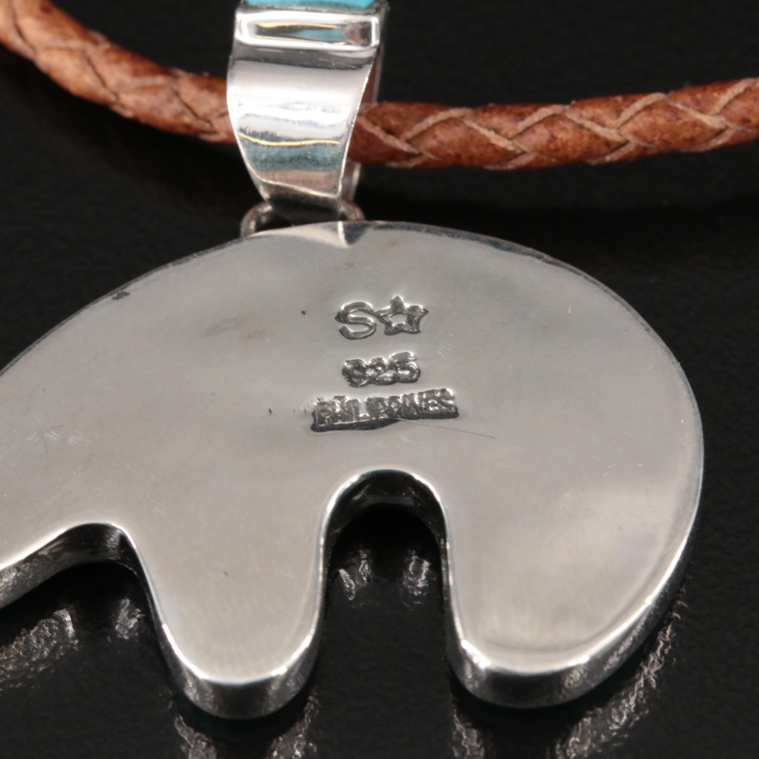 Southwestern Sterling Mother-of-Pearl and Turquoise Inlay Bear Pendant Necklace