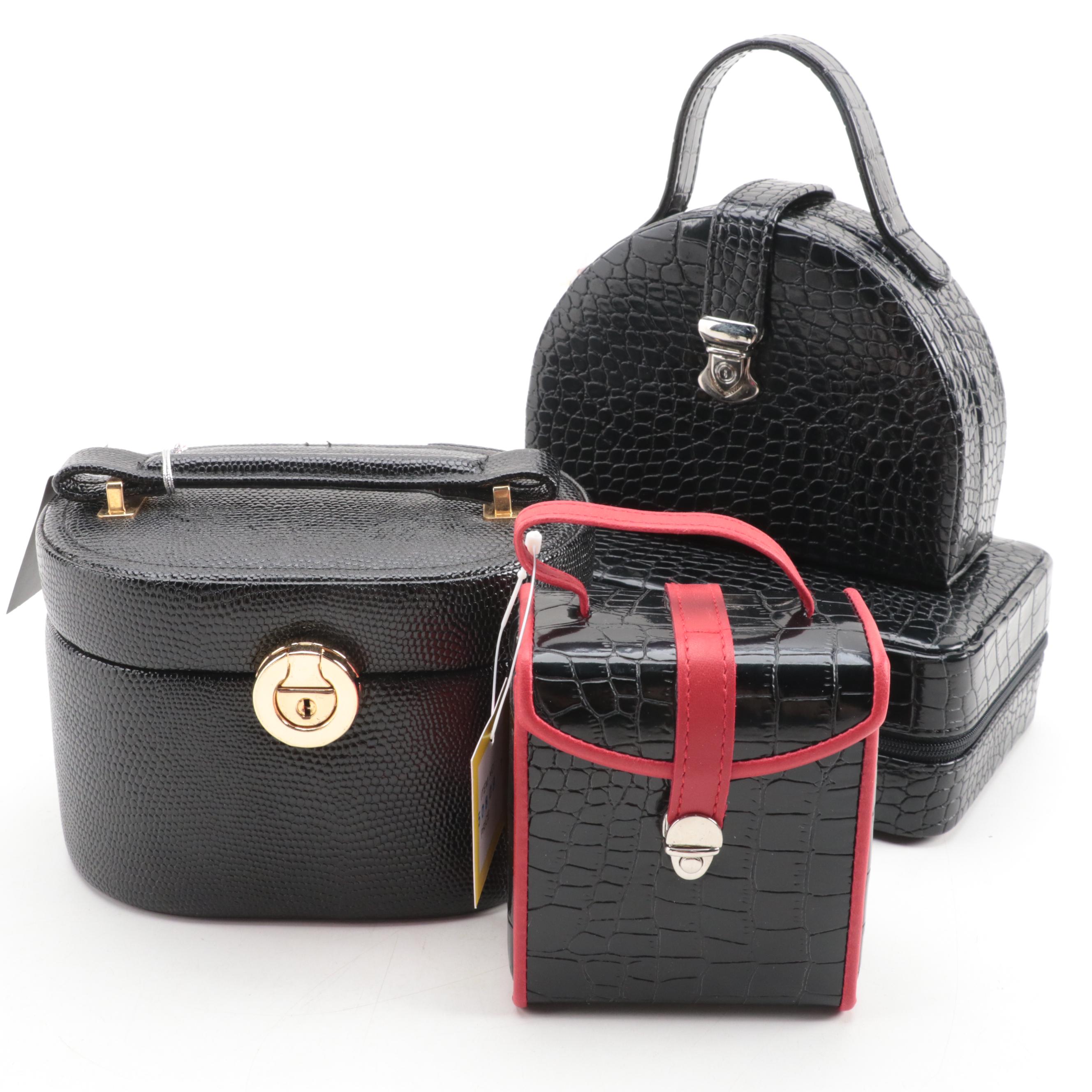 Alten International and Collectives Black Bonded Leather Travel Jewelry Boxes