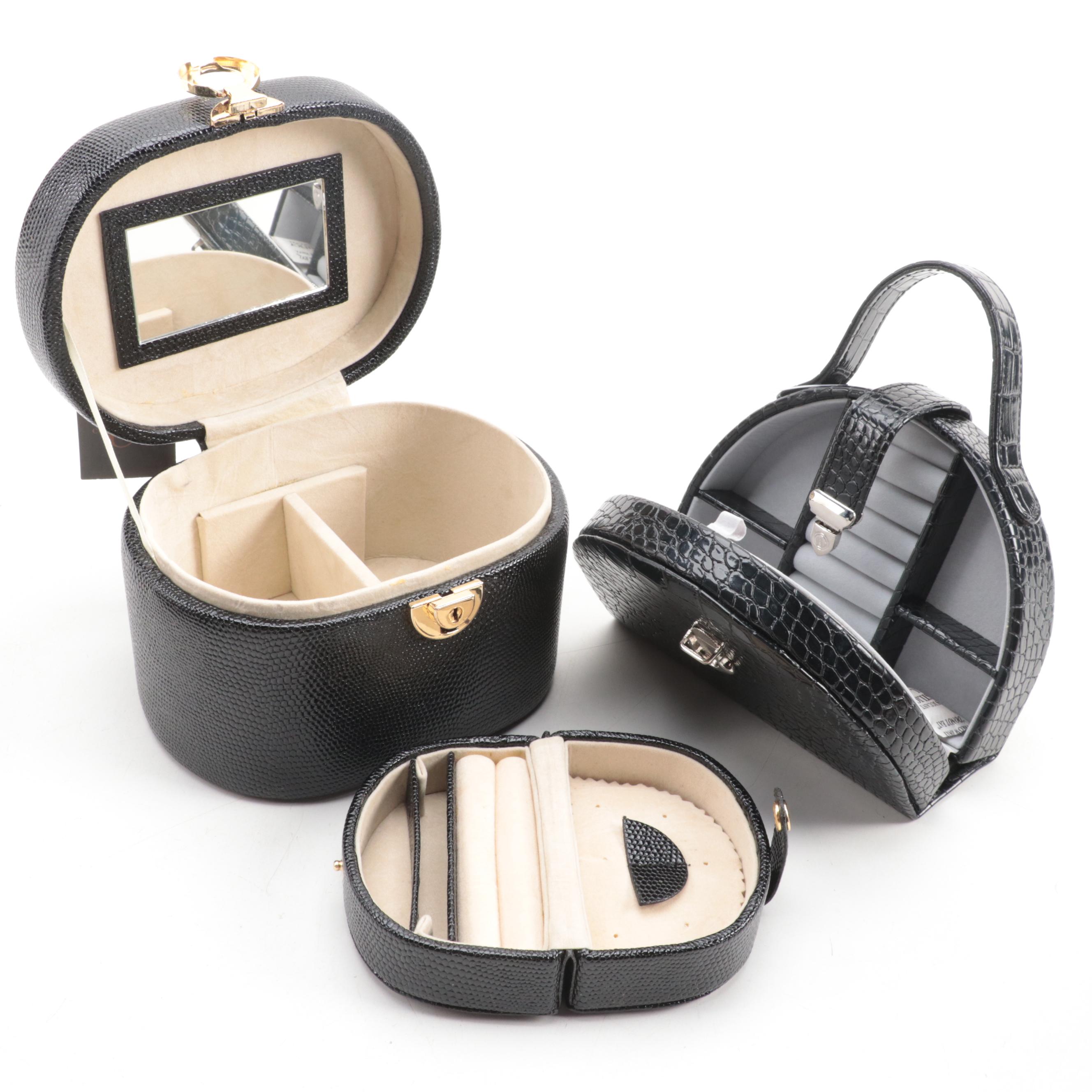 Alten International and Collectives Black Bonded Leather Travel Jewelry Boxes