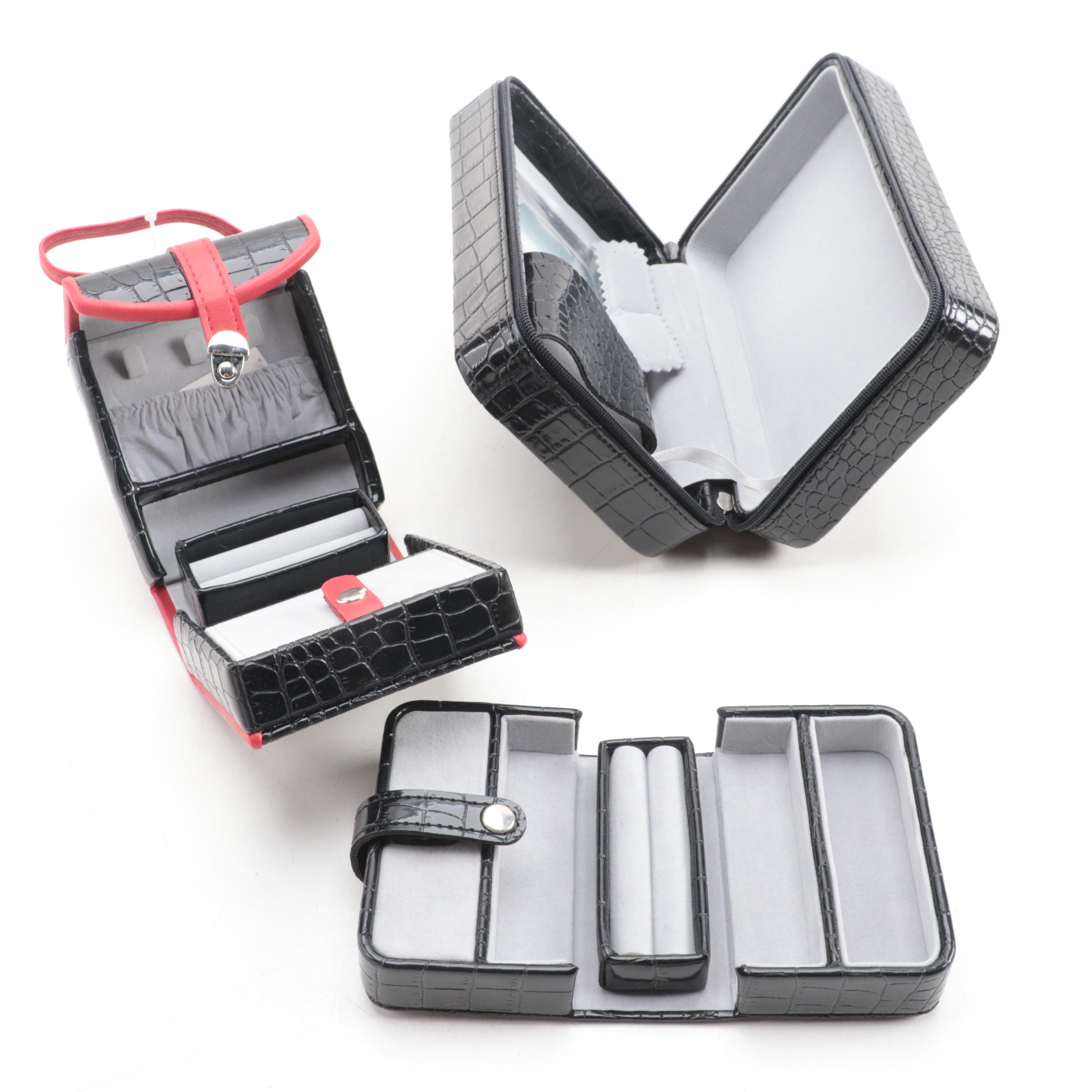 Alten International and Collectives Black Bonded Leather Travel Jewelry Boxes
