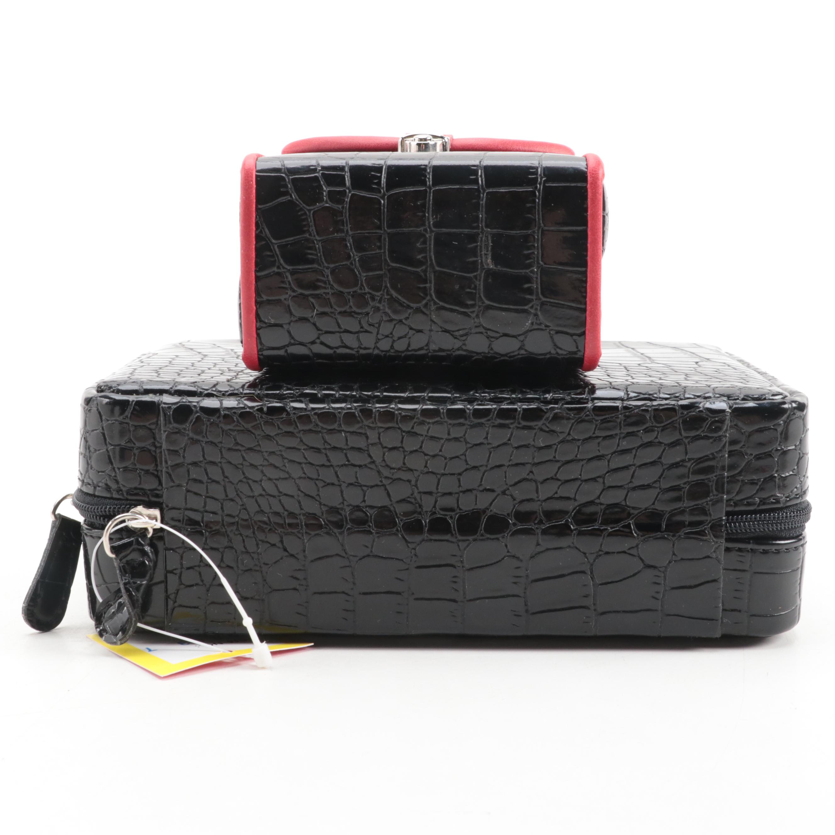 Alten International and Collectives Black Bonded Leather Travel Jewelry Boxes