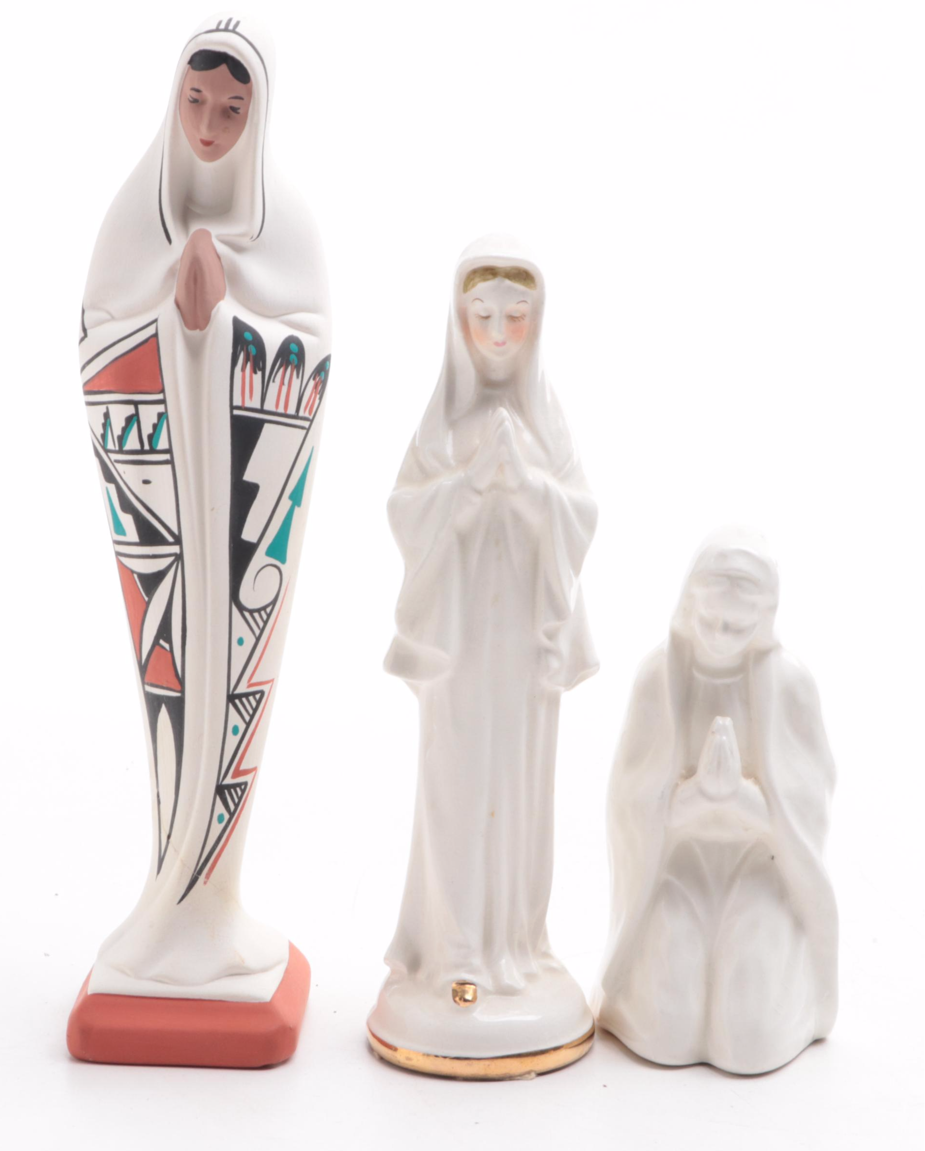 Southwestern Style and Other Ceramic Madonna Figurines, Mid to Late 20th Century