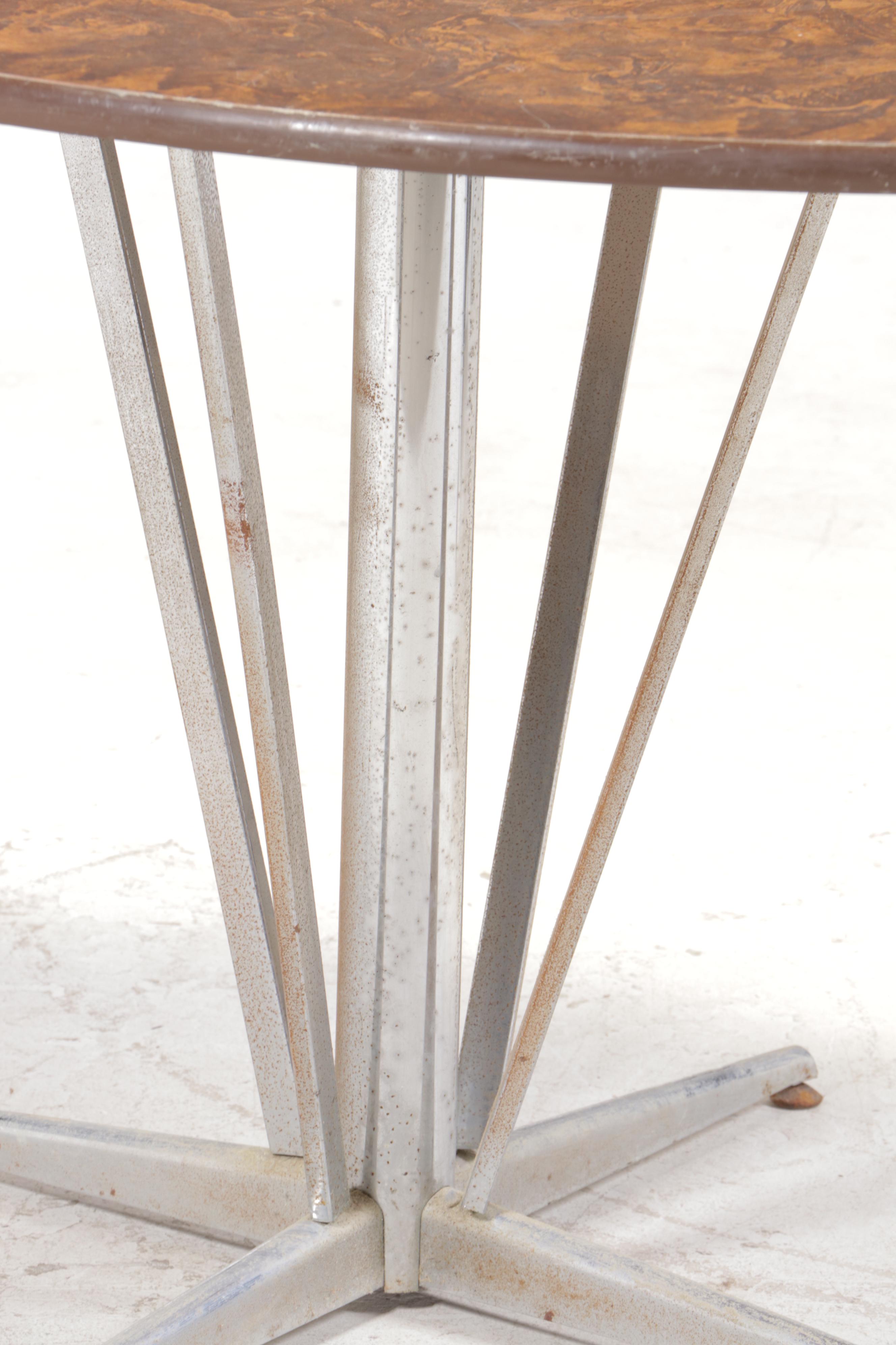 Mid Century Modern Laminate Top Chrome Base Dining Table, 1970s