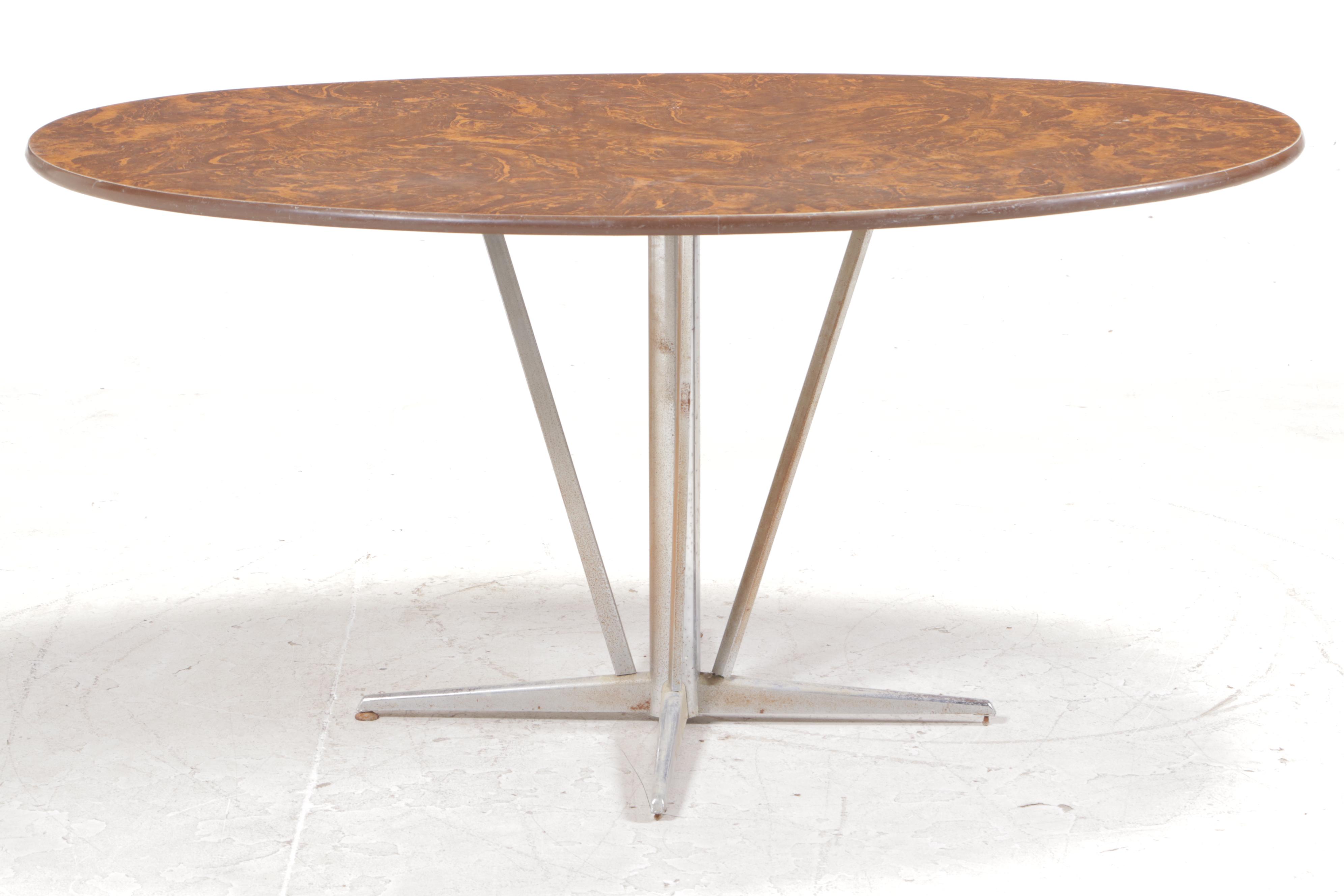 Mid Century Modern Laminate Top Chrome Base Dining Table, 1970s