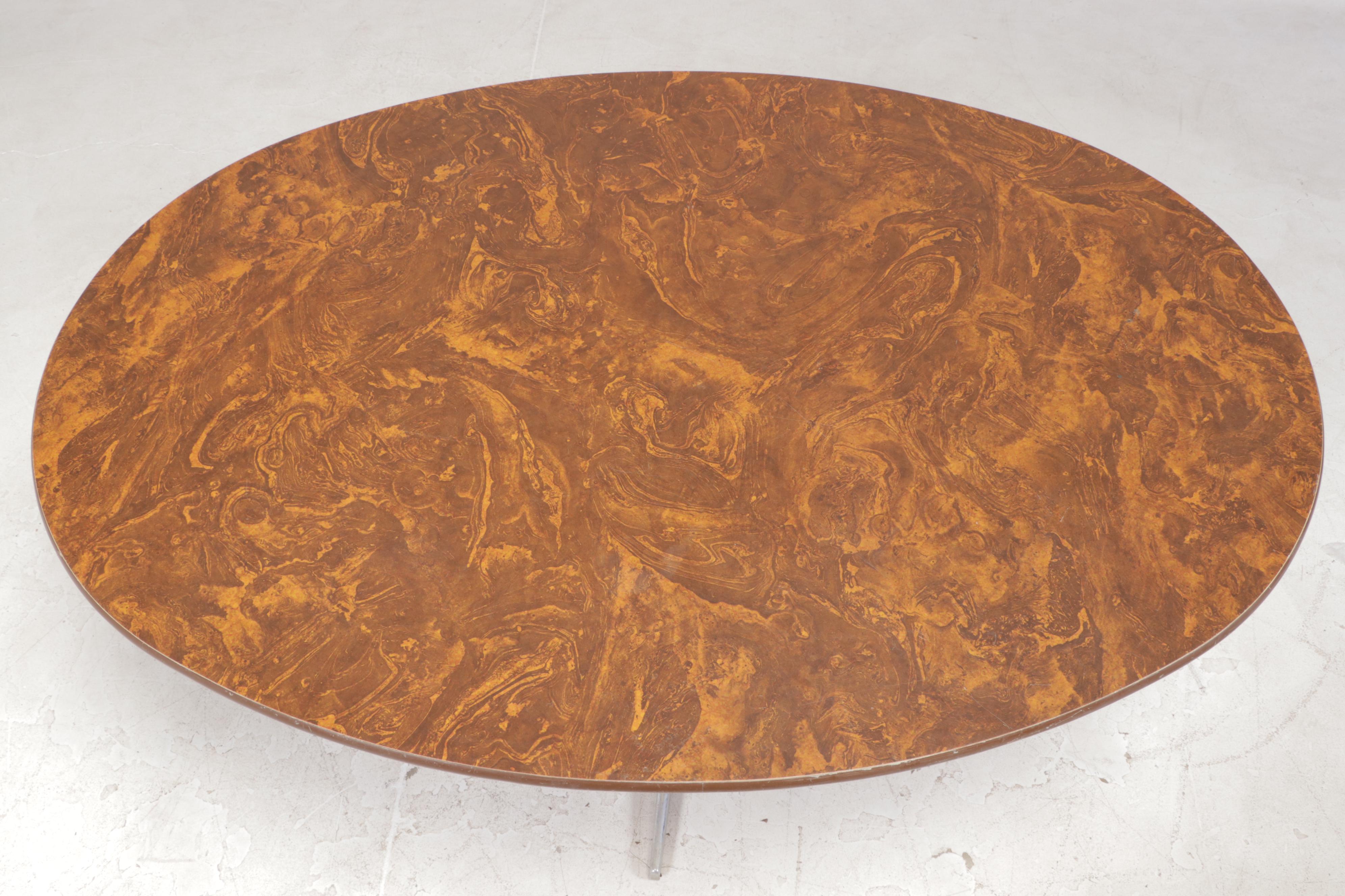 Mid Century Modern Laminate Top Chrome Base Dining Table, 1970s