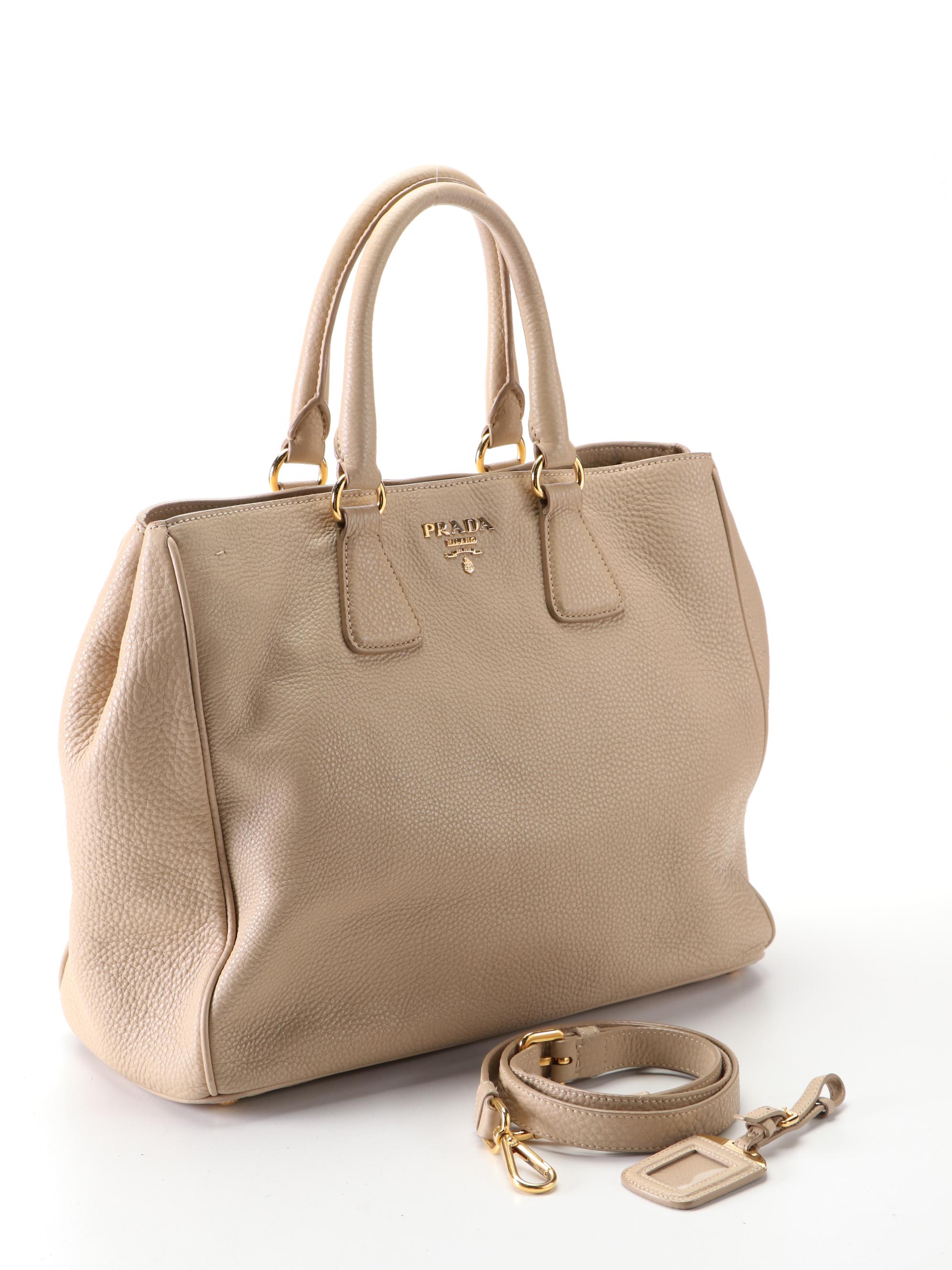 Prada Convertible Shopping Tote in Vitello Daino Leather with Shoulder Strap