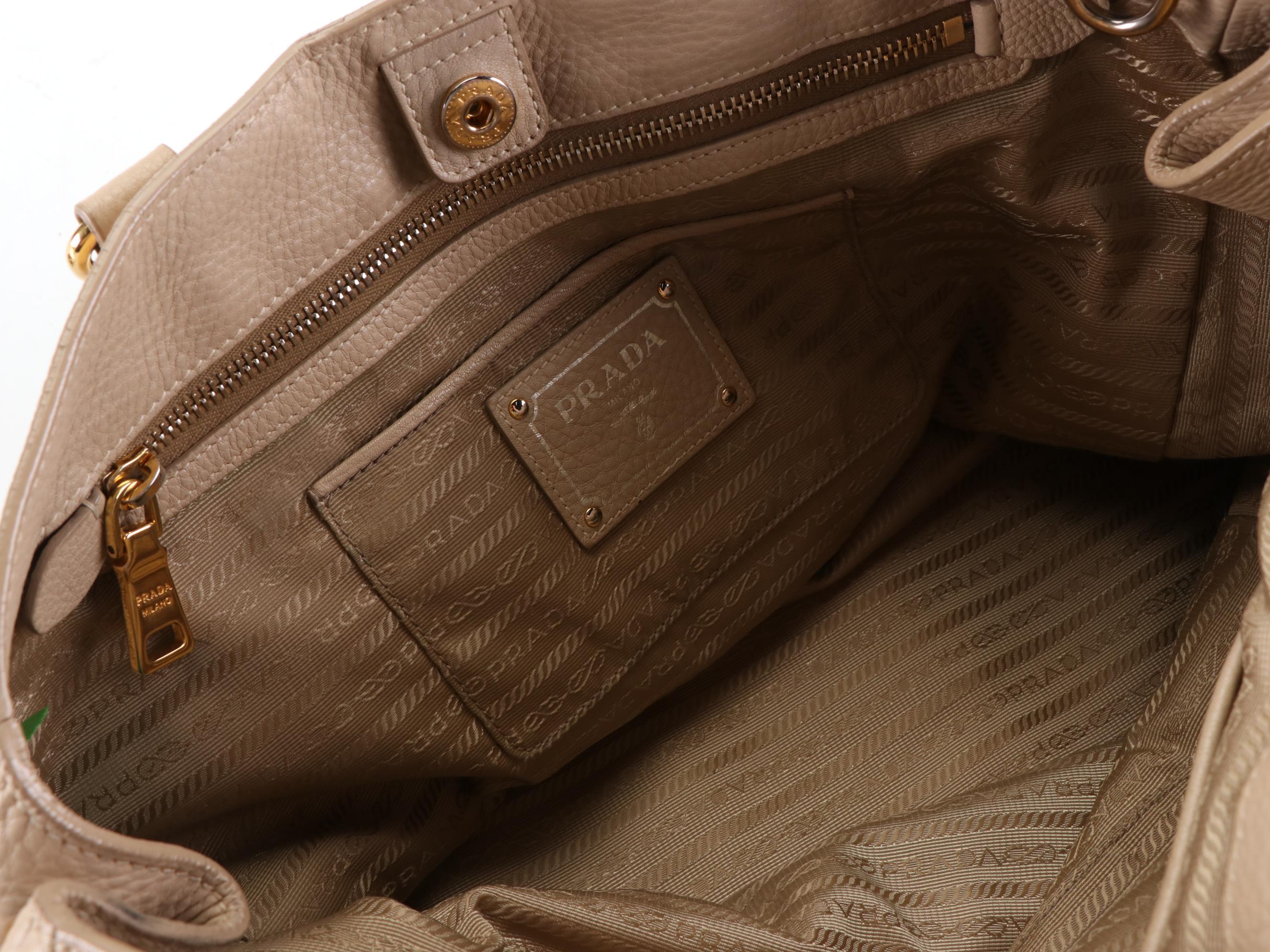 Prada Convertible Shopping Tote in Vitello Daino Leather with Shoulder Strap