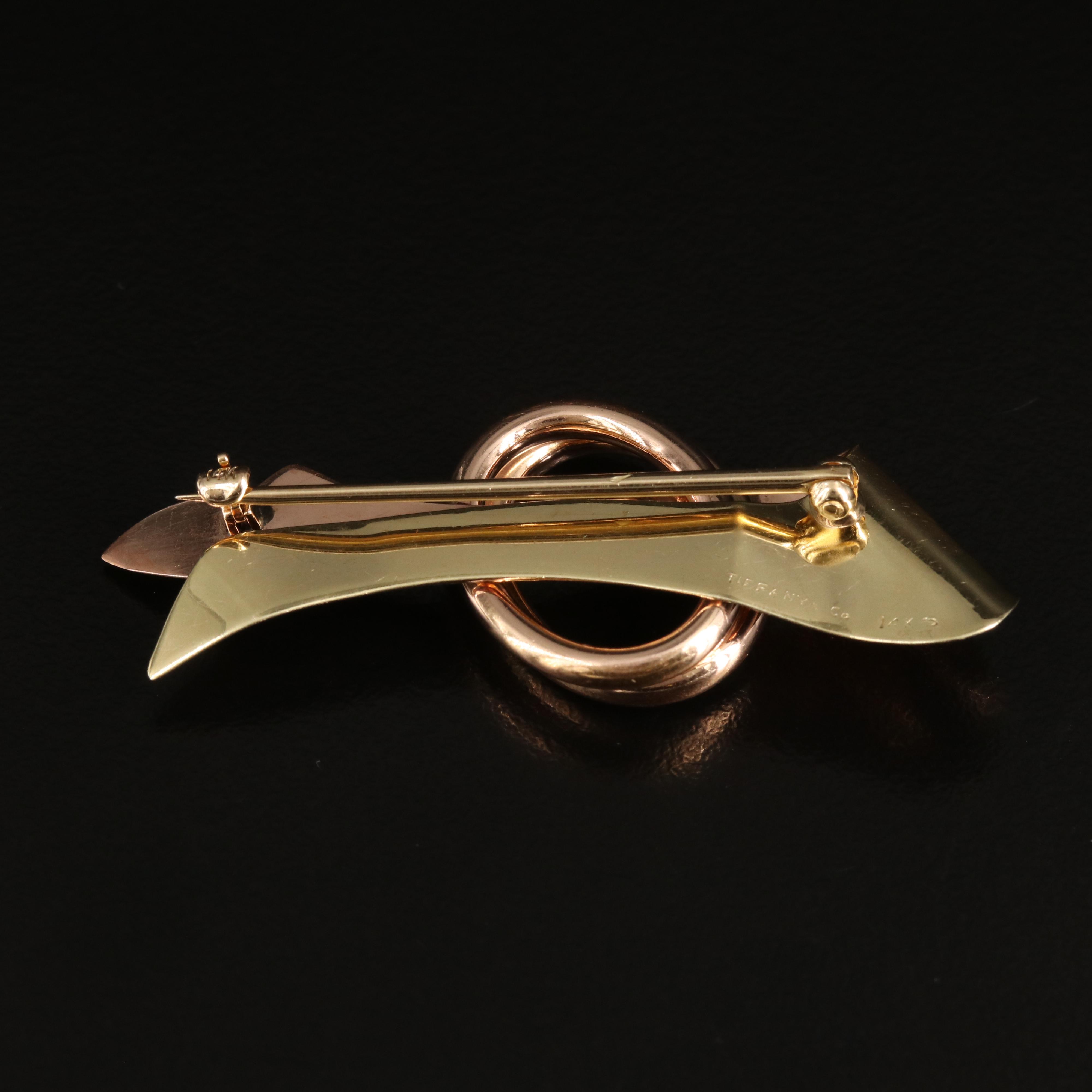 Retro Tiffany & Co. 14K Ribbon Brooch with Rose Gold Accents