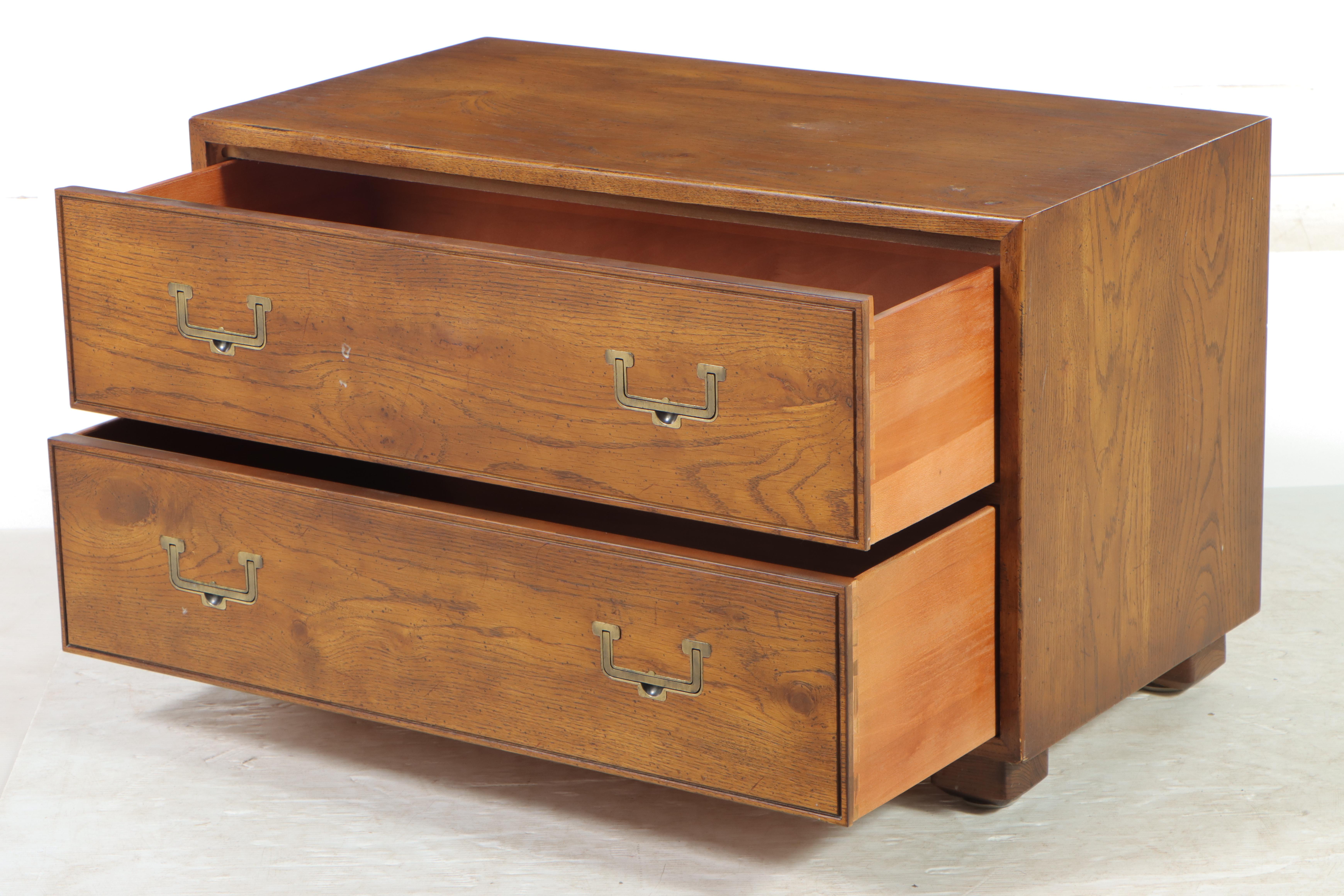 Henredon "Artefacts" Campaign Style Oak Two-Drawer Low Chest, circa 1970