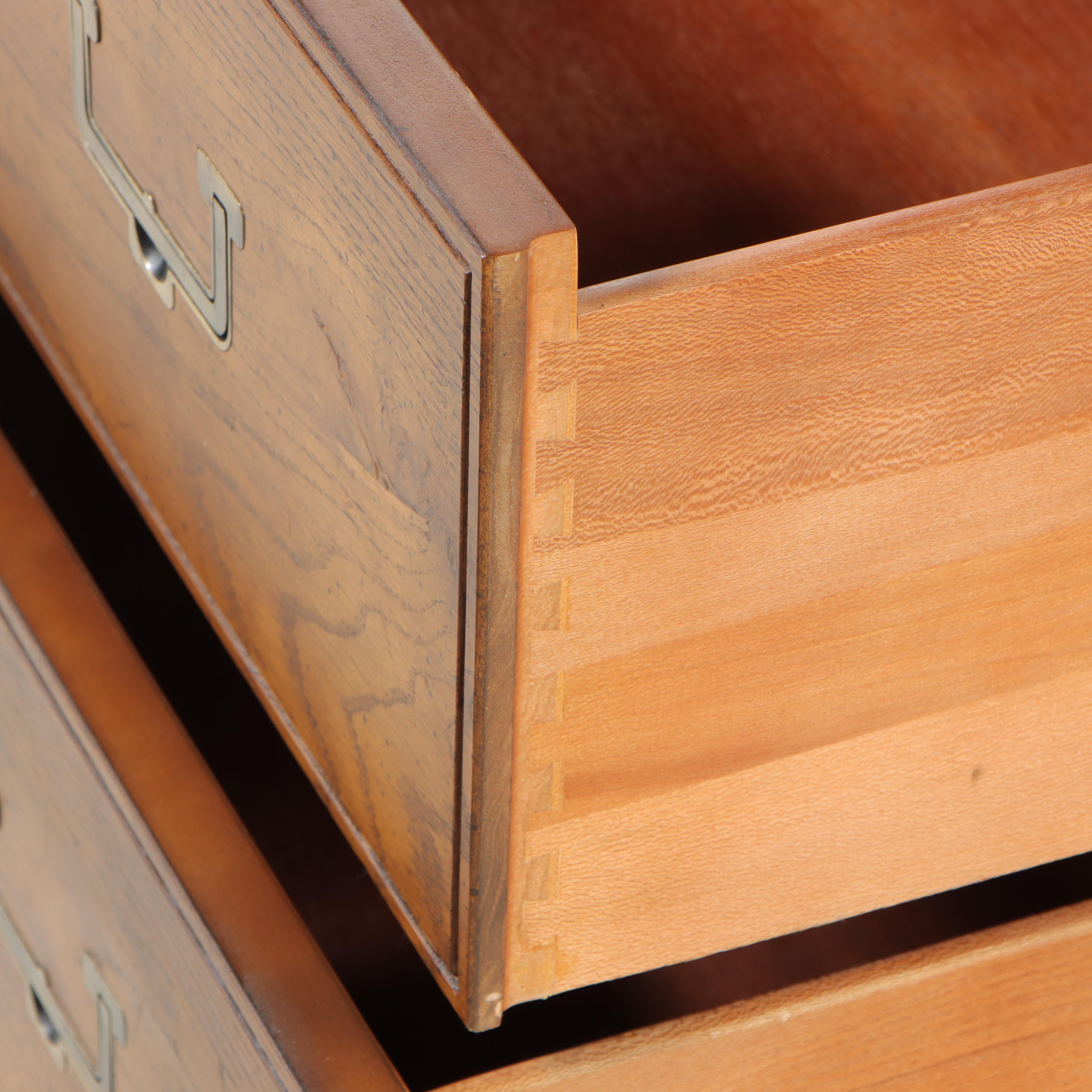 Henredon "Artefacts" Campaign Style Oak Two-Drawer Low Chest, circa 1970