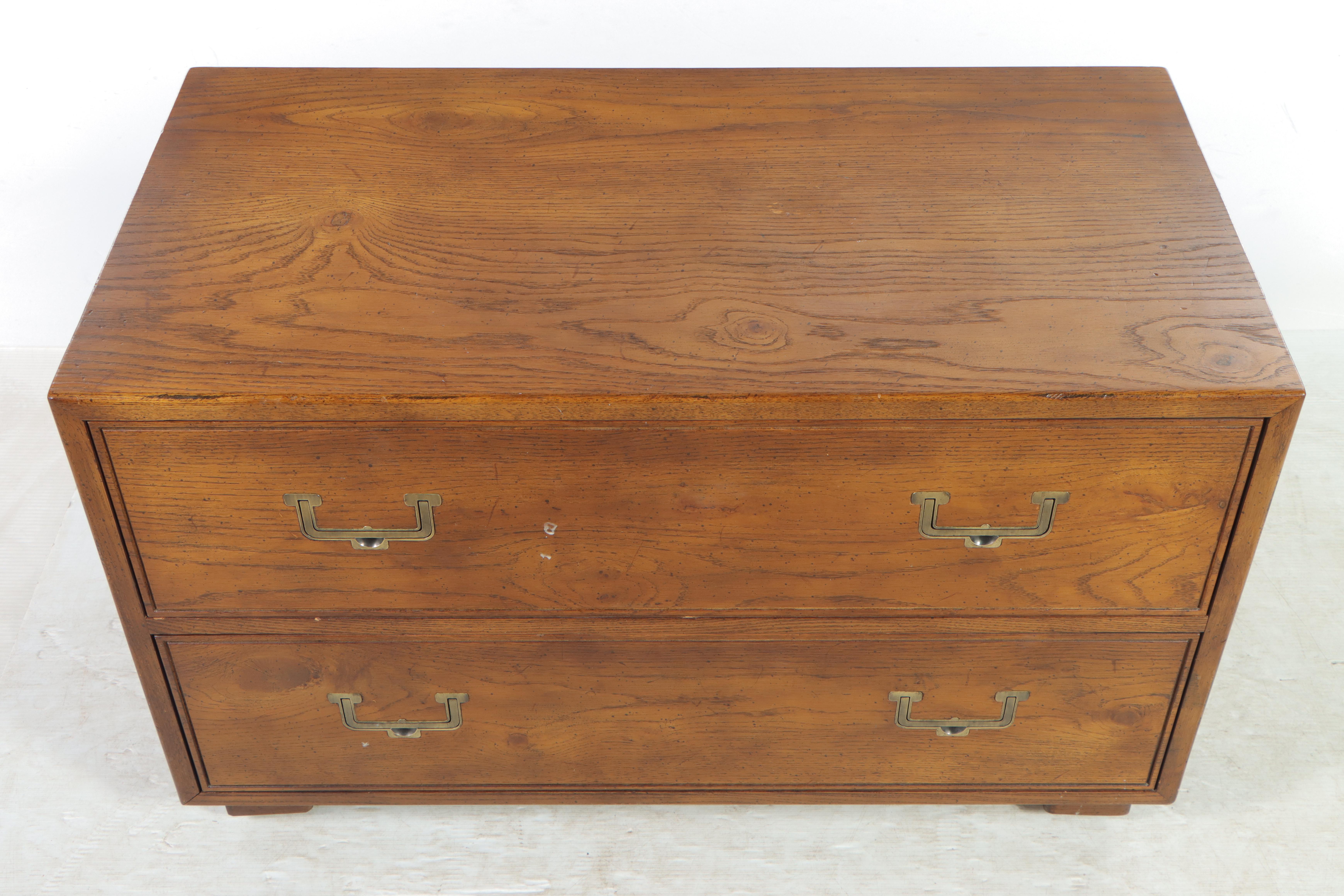 Henredon "Artefacts" Campaign Style Oak Two-Drawer Low Chest, circa 1970