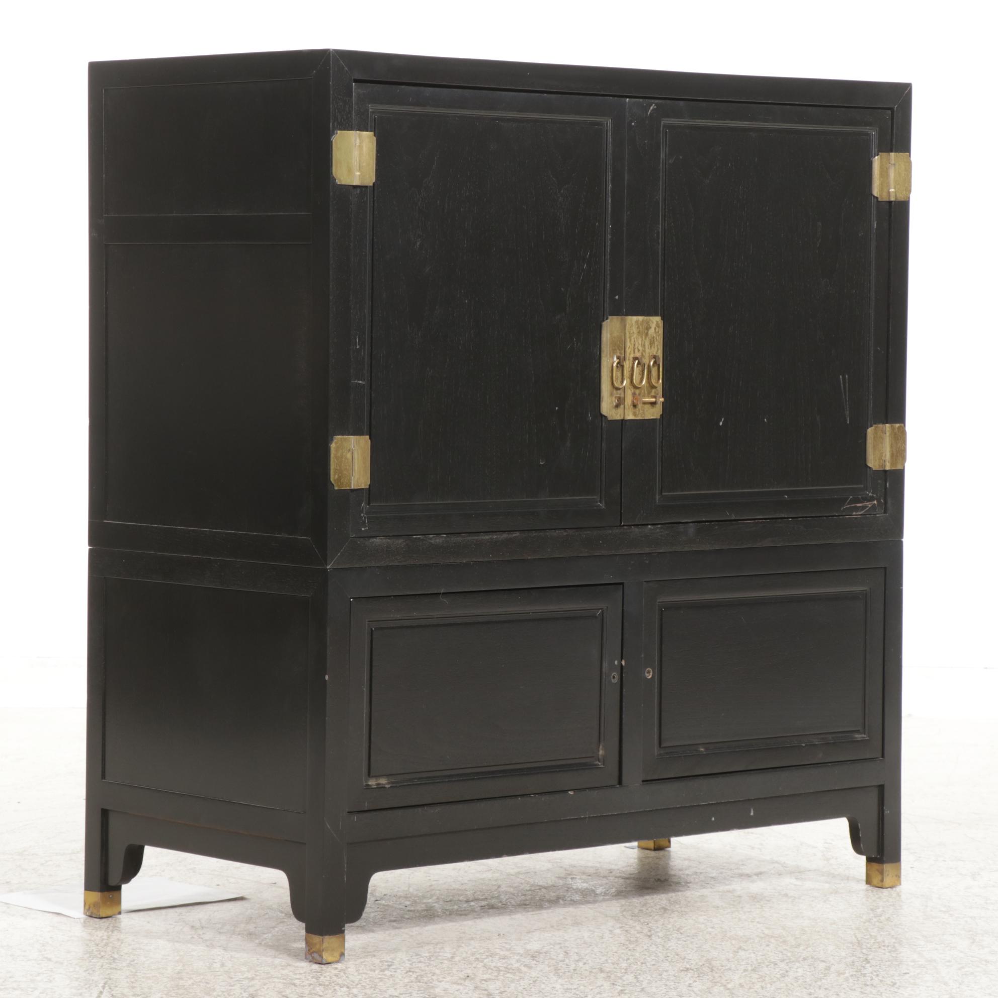 Baker Furniture Asian Style Ebonized Wood Modular Cabinet, Late 20th Century