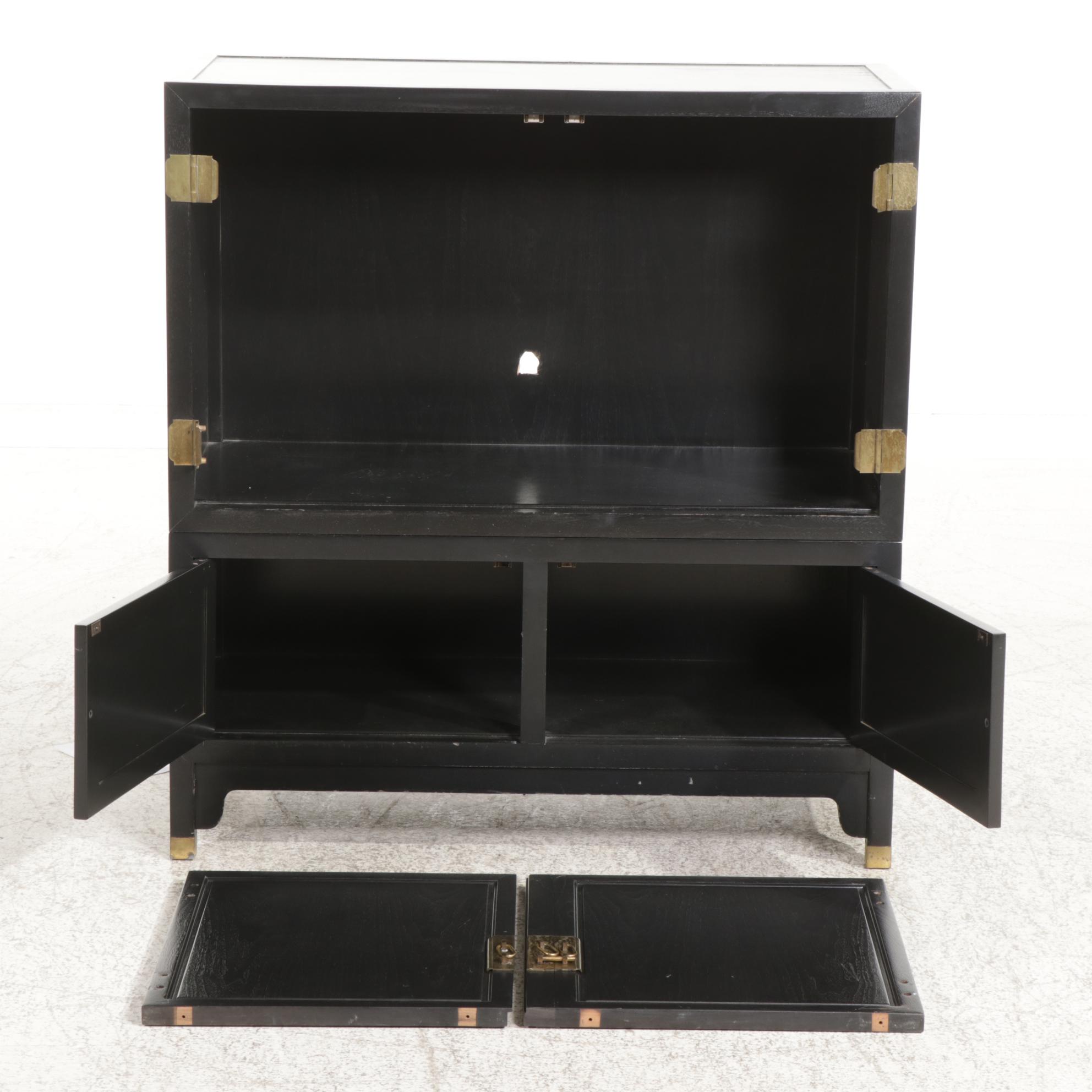 Baker Furniture Asian Style Ebonized Wood Modular Cabinet, Late 20th Century