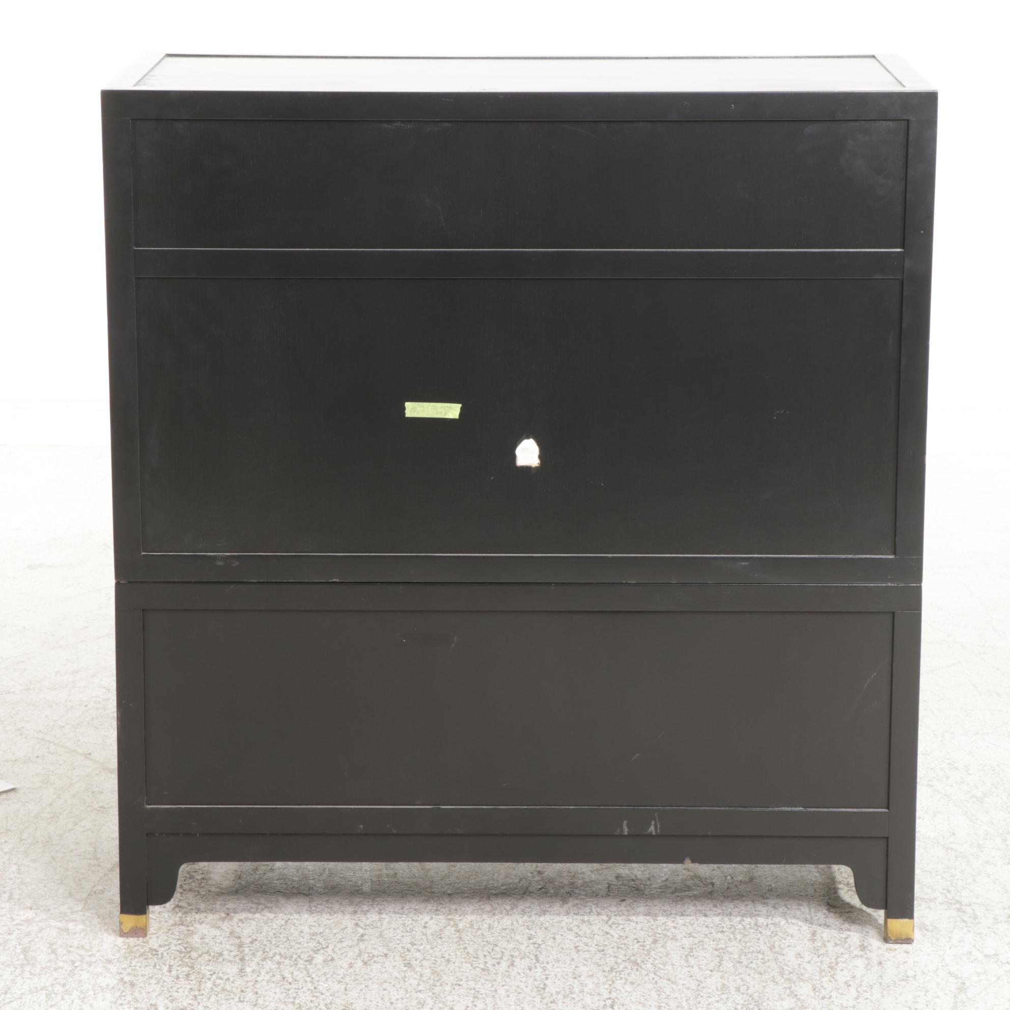 Baker Furniture Asian Style Ebonized Wood Modular Cabinet, Late 20th Century