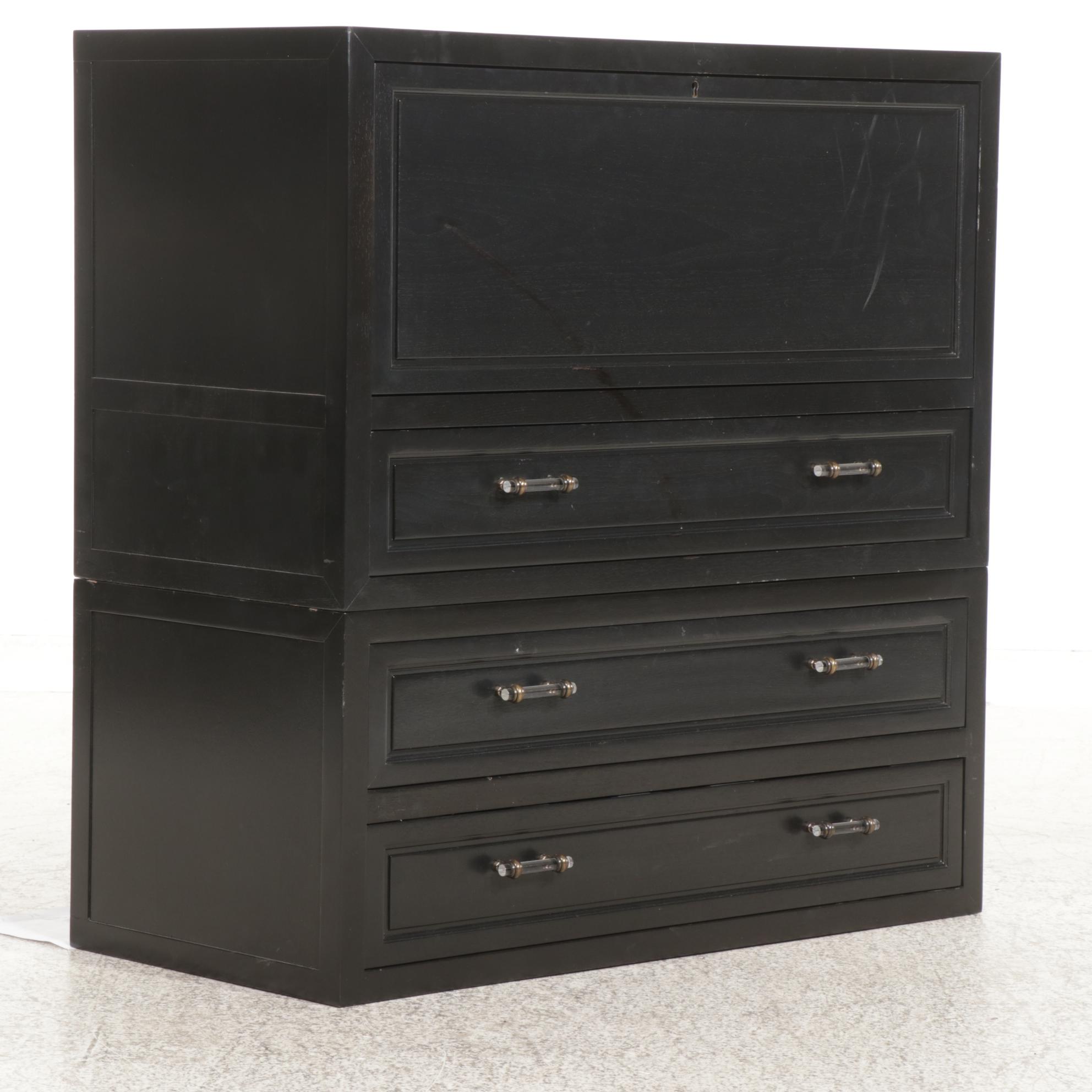 Baker Furniture Asian Style Ebonized Wood Modular Cabinet, Late 20th Century