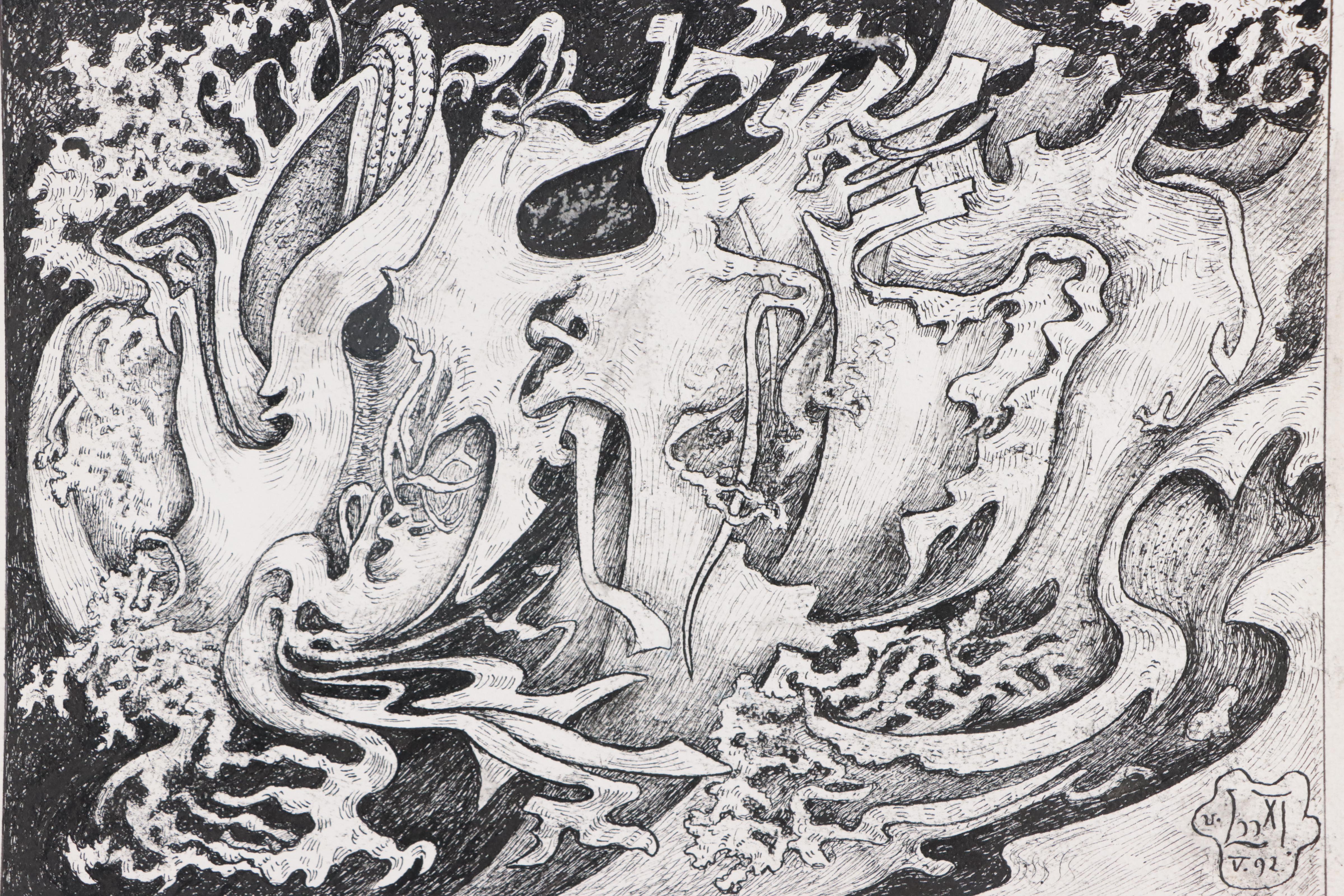 Gustav Von der Loo Abstract Ink Drawing, 1992