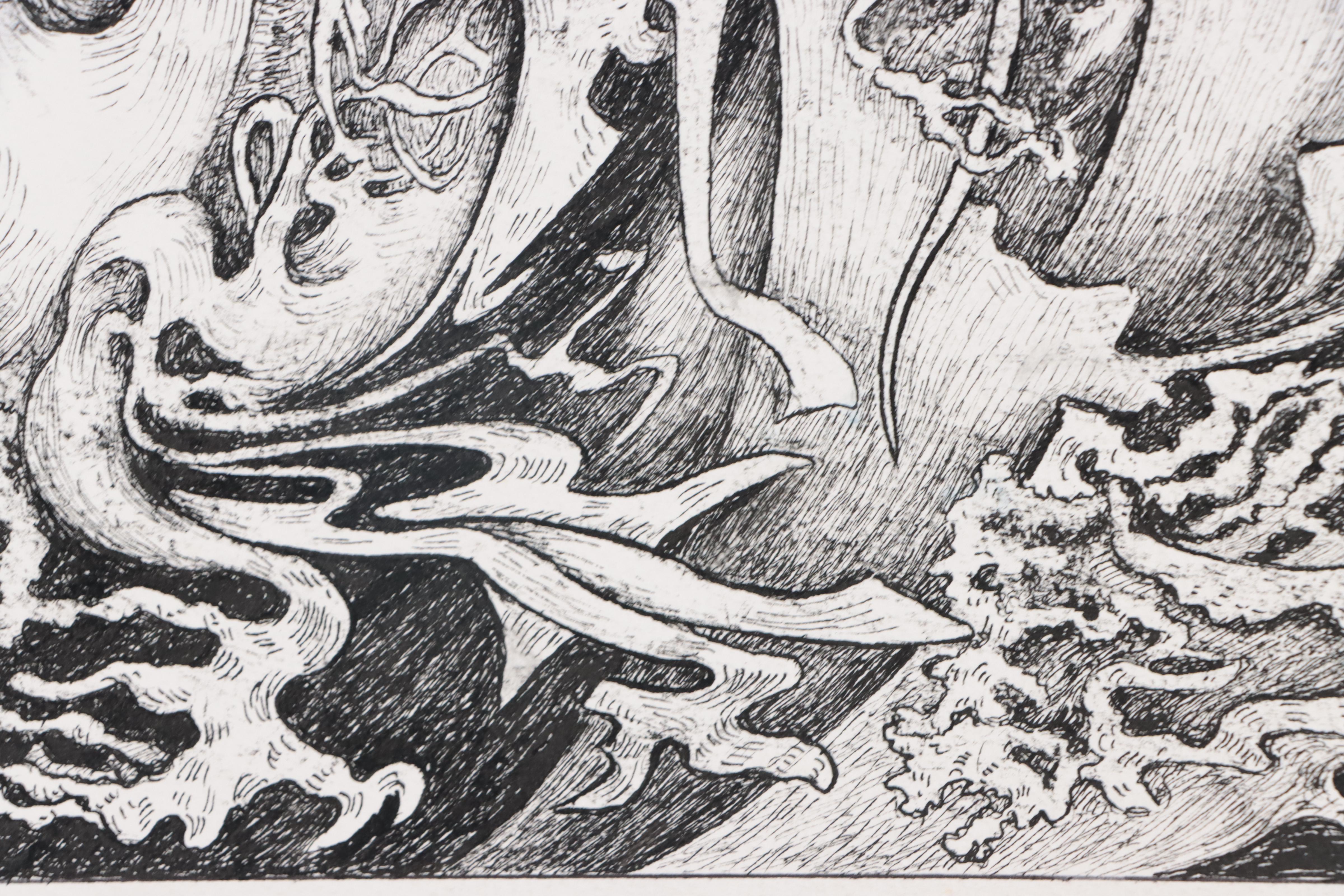 Gustav Von der Loo Abstract Ink Drawing, 1992