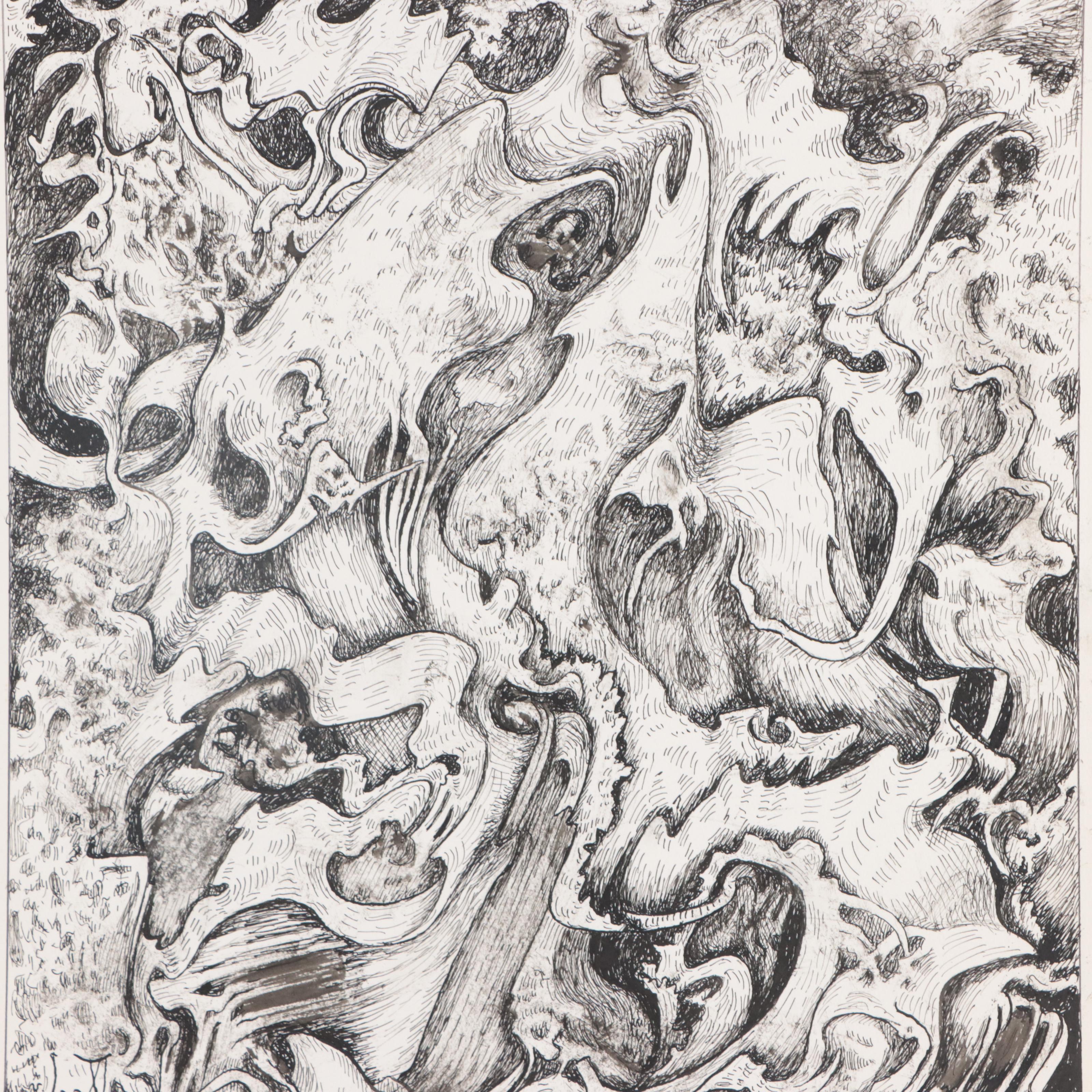 Gustav Von der Loo Abstract Ink Drawing, 1992