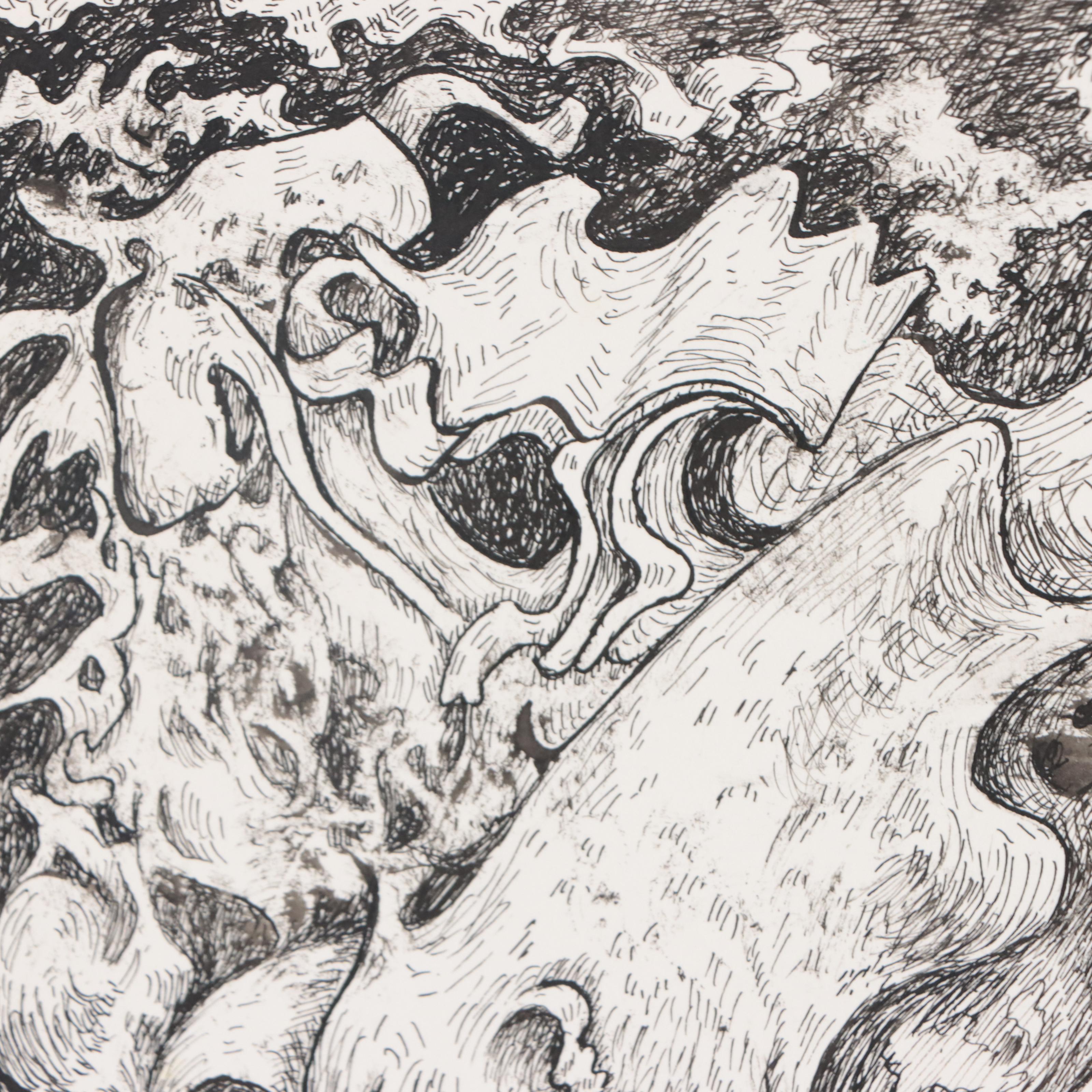 Gustav Von der Loo Abstract Ink Drawing, 1992