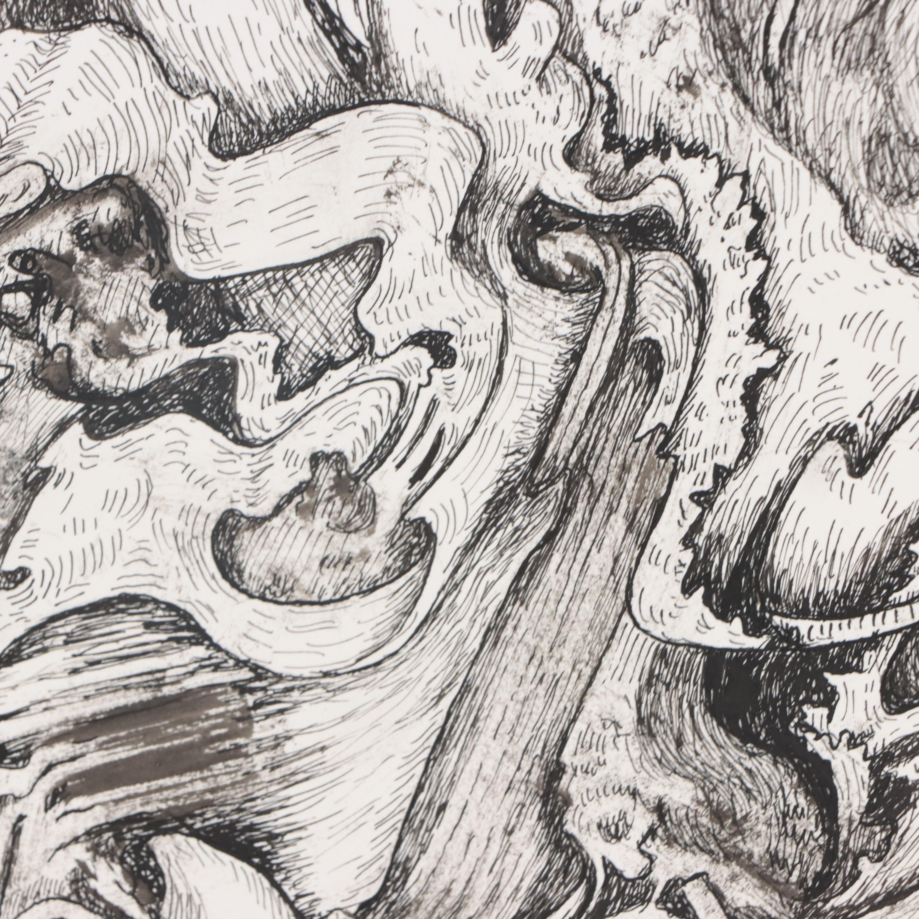 Gustav Von der Loo Abstract Ink Drawing, 1992